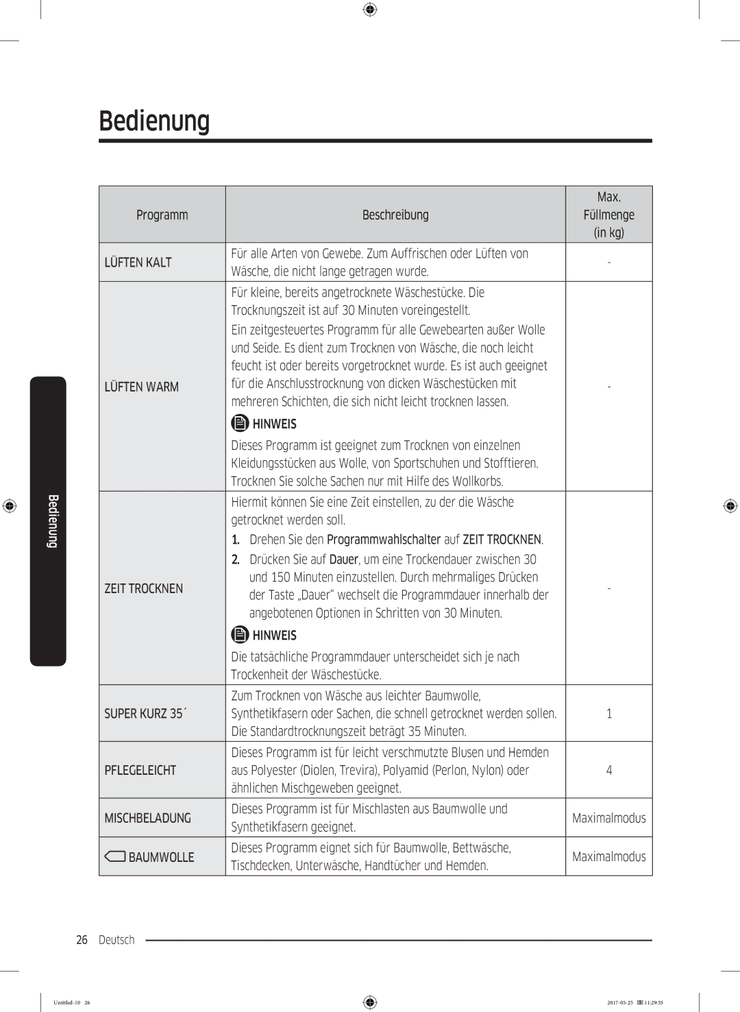 Samsung DV91M8204AW/EG manual Max, Dieses Programm ist geeignet zum Trocknen von einzelnen, Ähnlichen Mischgeweben geeignet 