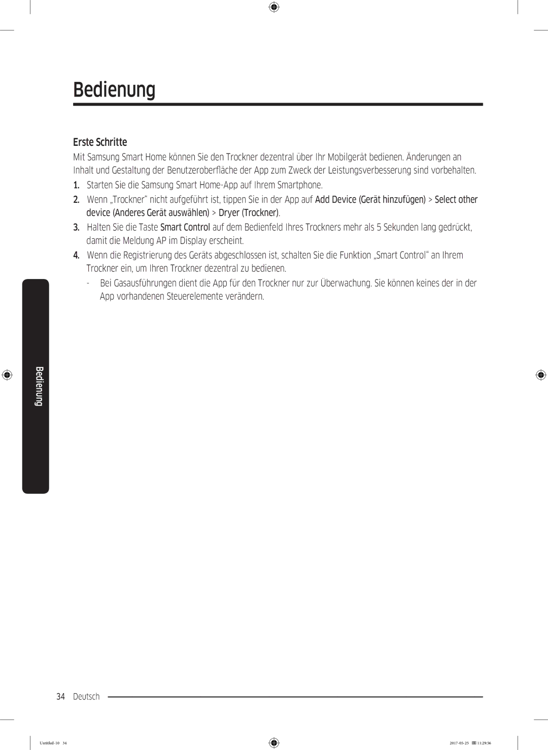 Samsung DV91M8204AW/EG manual Erste Schritte 