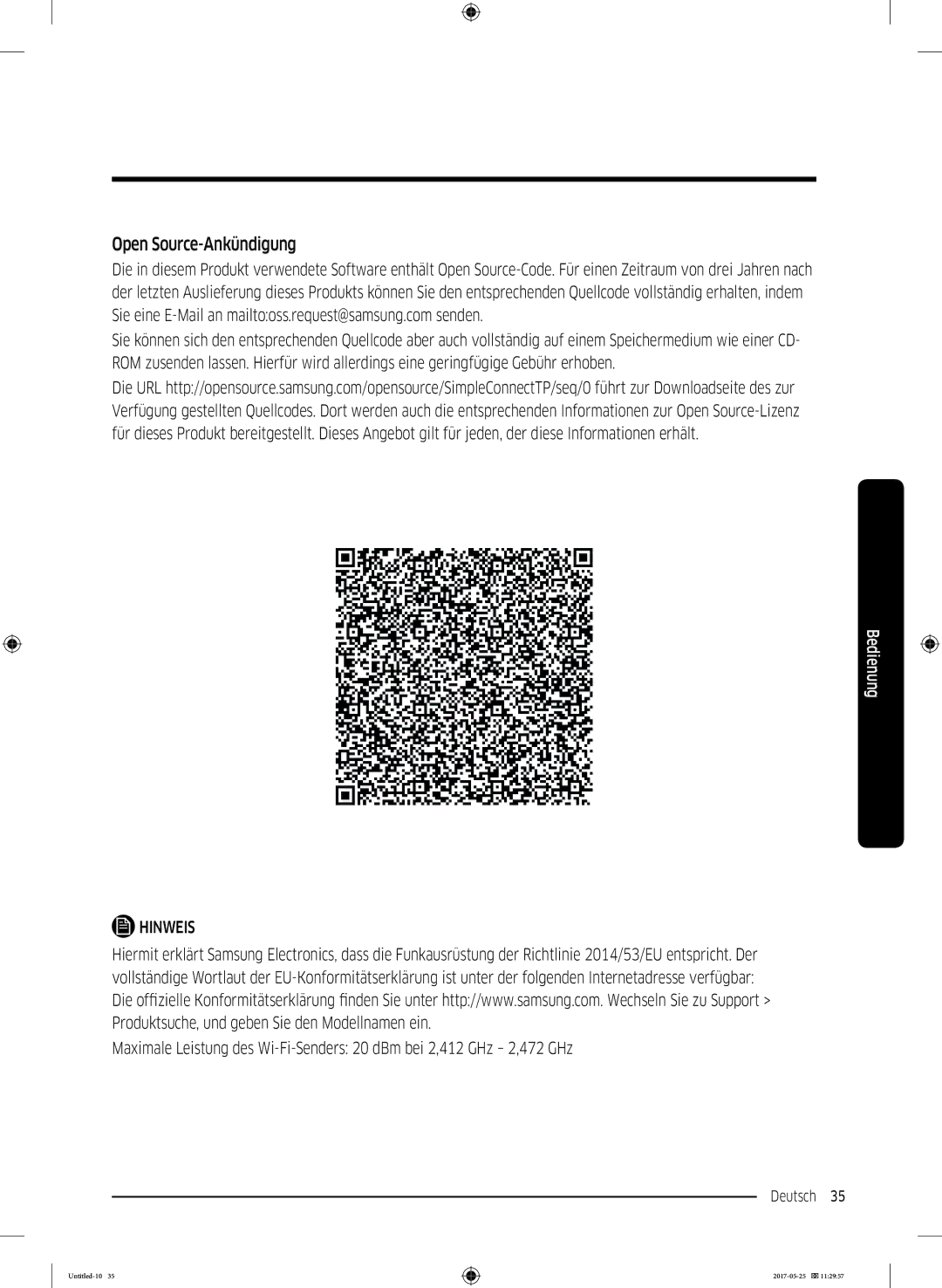 Samsung DV91M8204AW/EG manual Open Source-Ankündigung 