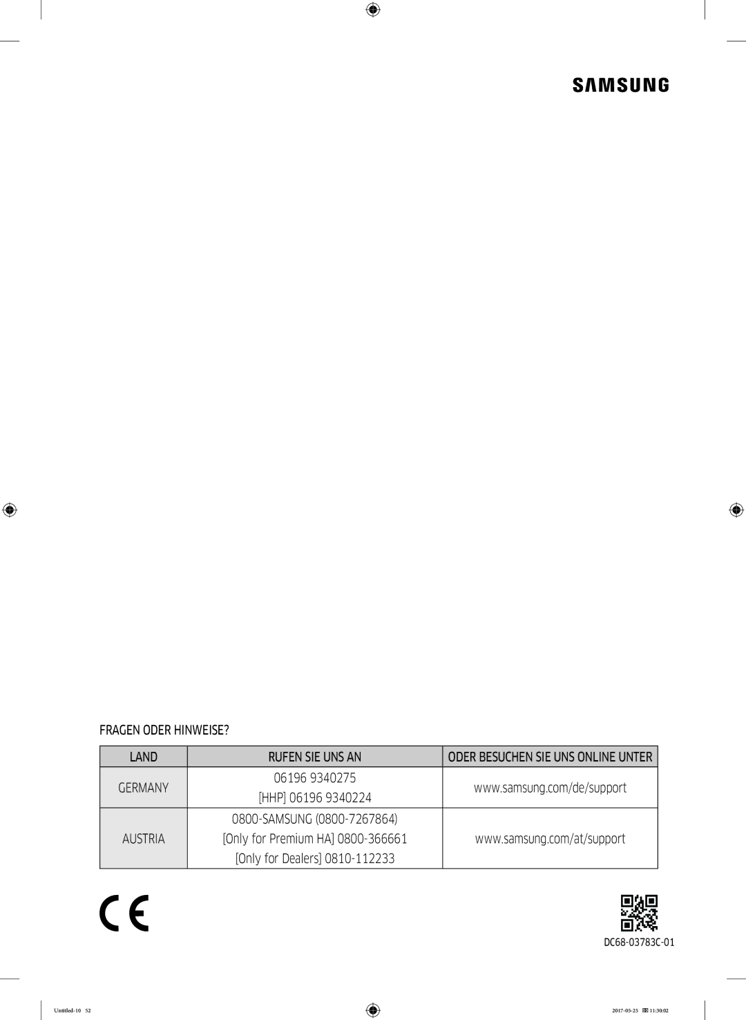 Samsung DV91M8204AW/EG manual Fragen Oder HINWEISE? Land Rufen SIE UNS AN 