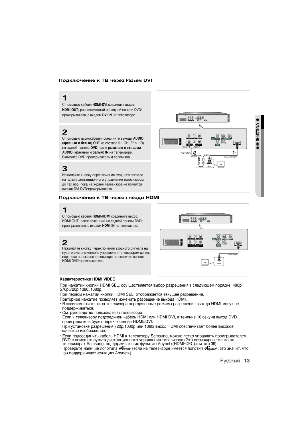 Samsung DVD-1080K9/XER ÈÓ‰ÍÎ˛˜ÂÌËÂ Í íÇ ˜ÂÂÁ P‡Á¸ÂÏ DVI, ÈÓ‰ÍÎ˛˜ÂÌËÂ Í íÇ ˜ÂÂÁ „ÌÂÁ‰Ó Hdmi, ‡p‡ÍÚÂpËÒÚËÍË Hdmi Video 