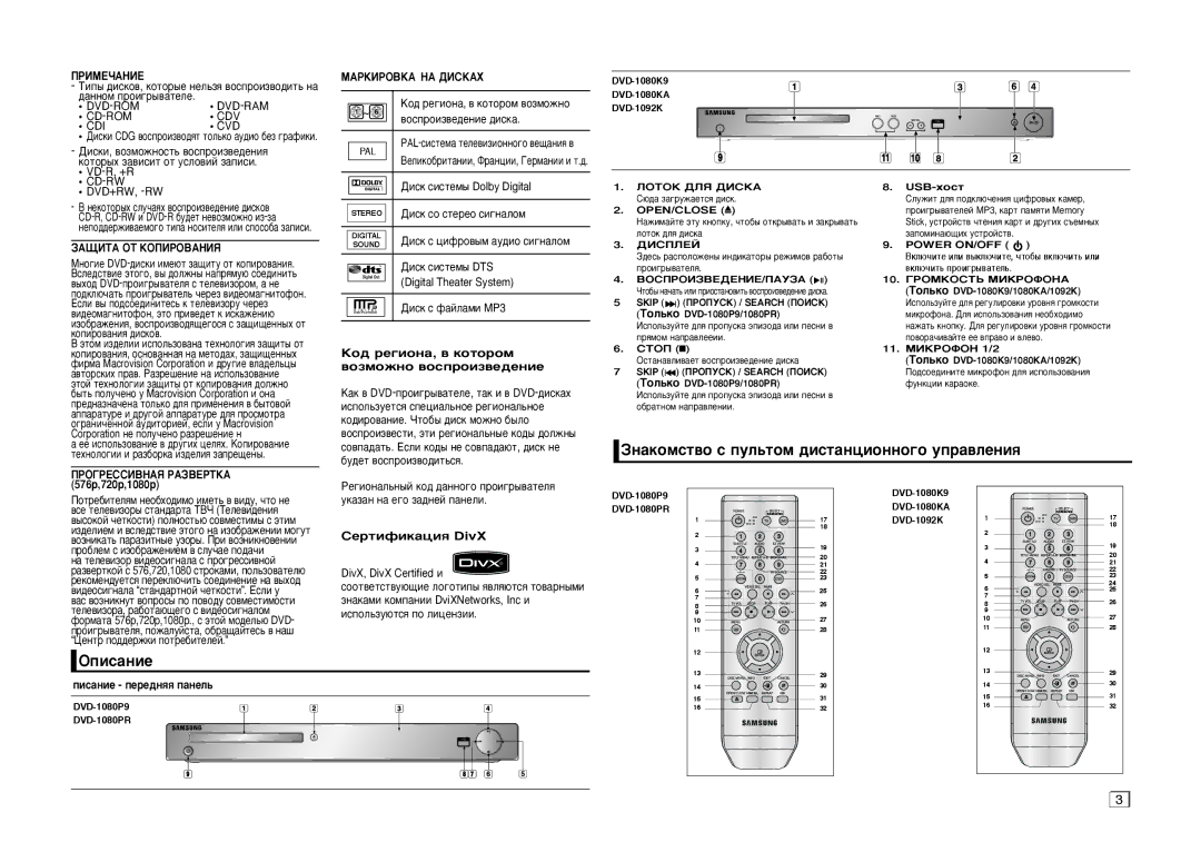 Samsung DVD-1092K/ELD, DVD-1080KA/XER manual ÁÌ‡ÍÓÏÒÚ‚Ó Ò ÔÛÎ¸ÚÓÏ ‰ËÒÚ‡ÌˆËÓÌÌÓ„Ó ÛÔ‡‚ÎÂÌËﬂ, Éôëò‡Ìëâ 