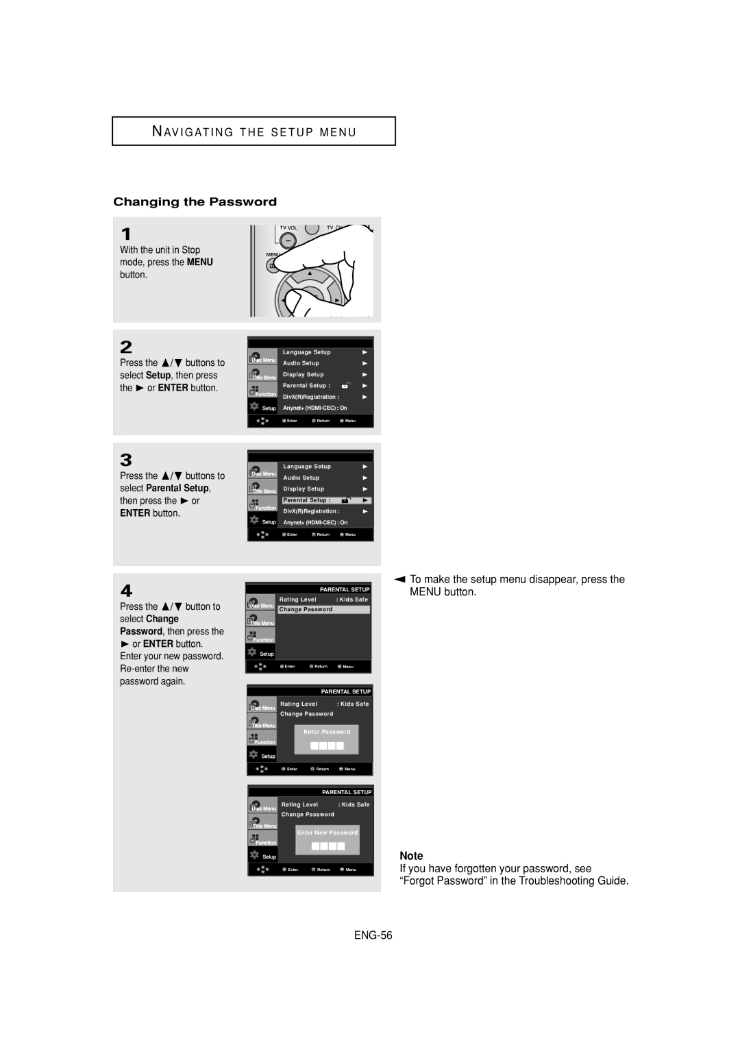 Samsung DVD-1080P7 manual Changing the Password 