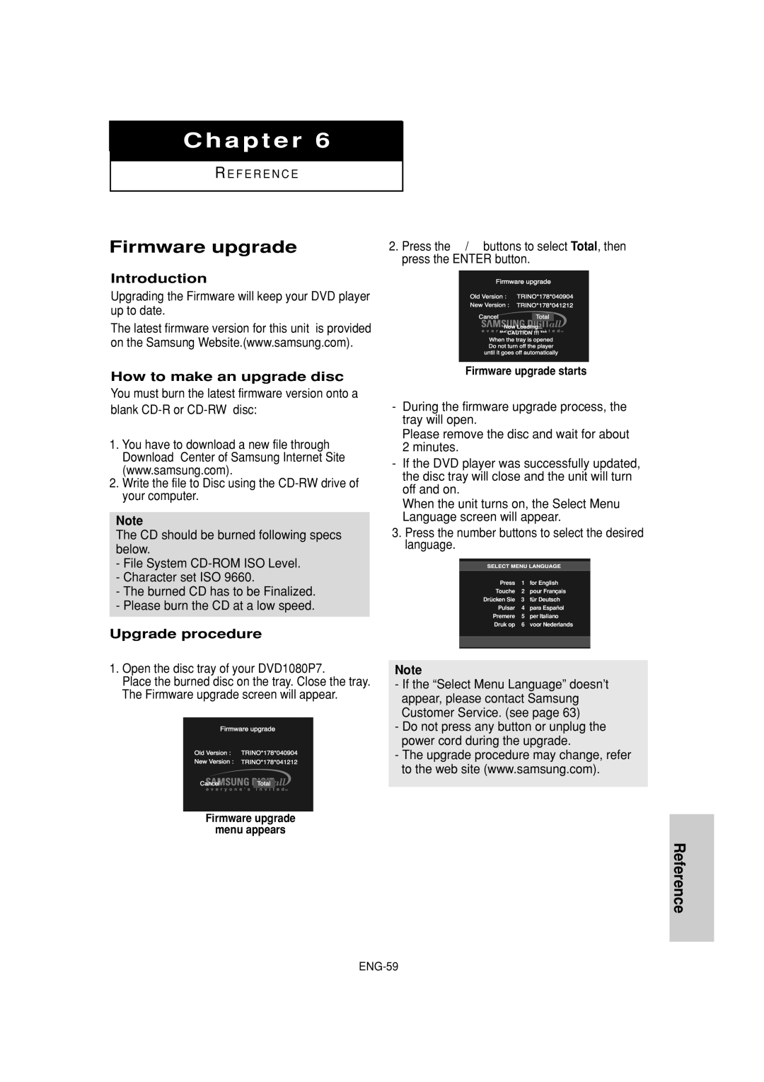 Samsung DVD-1080P7 manual Firmware upgrade, Introduction, How to make an upgrade disc, Upgrade procedure 