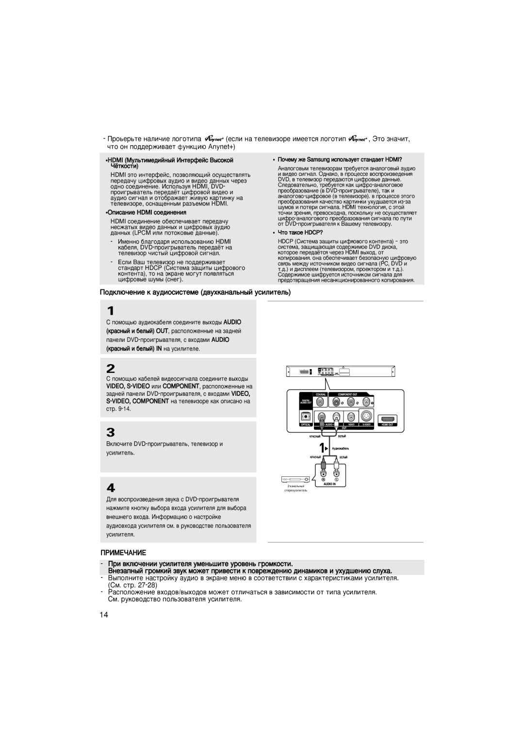 Samsung DVD-1080P7/XEE, DVD-1080P7/NWT manual ÈÓ‰ÍÎ˛˜ÂÌËÂ Í ‡Û‰ËÓÒËÒÚÂÏÂ ‰‚ÛıÍ‡Ì‡Î¸Ì˚È ÛÒËÎËÚÂÎ¸, ÓÚo ÚaÍoe HDCP? 