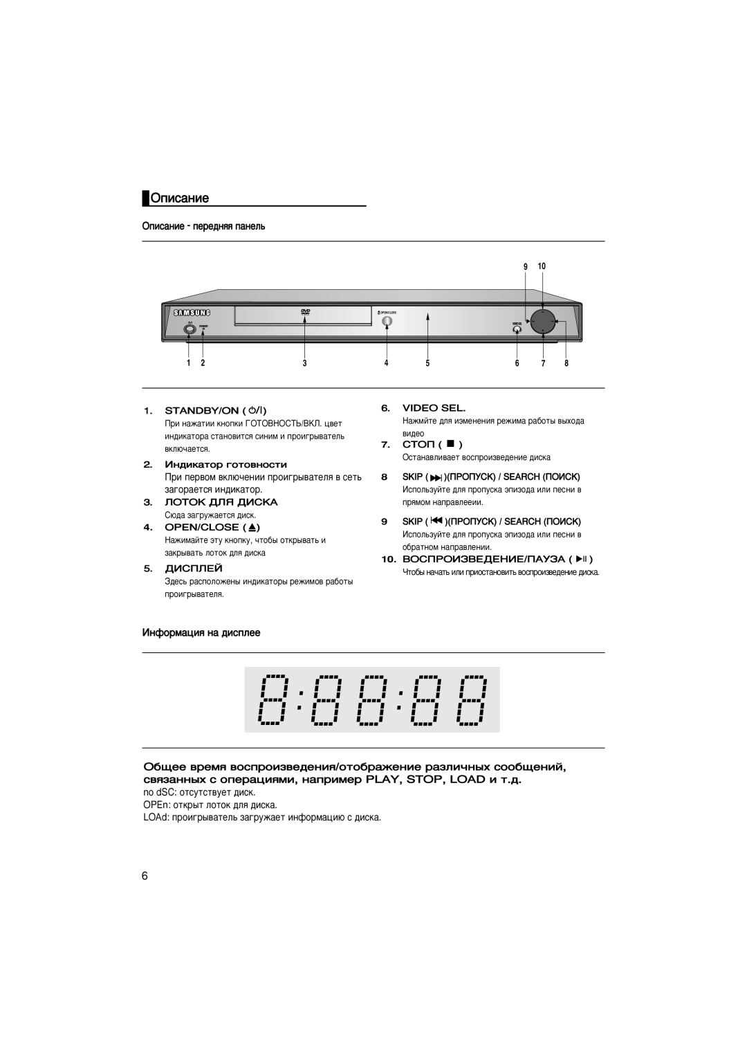 Samsung DVD-1080P7/XEE, DVD-1080P7/NWT manual Éôëò‡Ìëâ, ÉÔËÒ‡ÌËÂ ÔÂÂ‰Ìﬂﬂ Ô‡ÌÂÎ¸, Video SEL, ﬂÏÓÏ ÌaÔa‚ÎeÂËË 