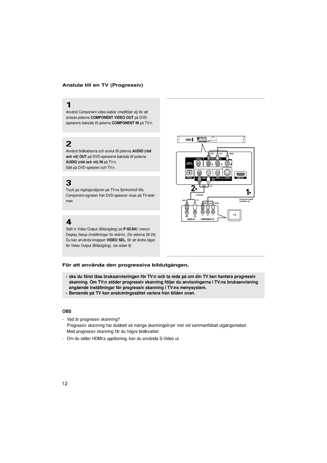 Samsung DVD-1080P7/XEE manual Ansluta till en TV Progressiv, För att använda den progressiva bildutgången, Men 