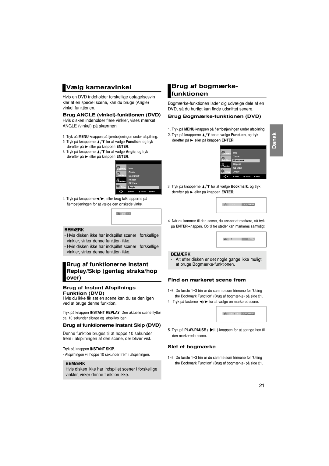 Samsung DVD-1080P7/XEE manual Vælg kameravinkel, Brug af bogmærke- funktionen 