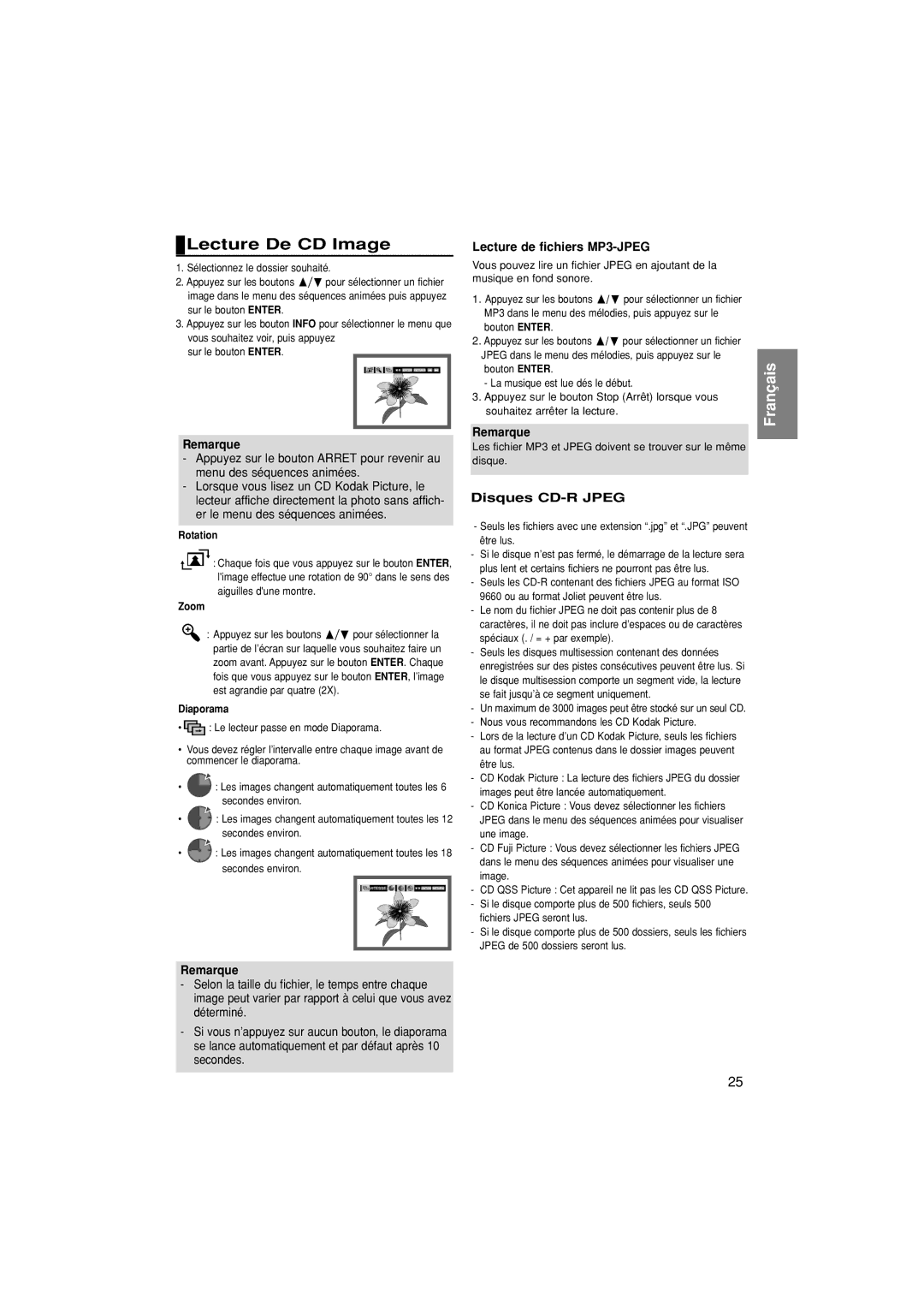 Samsung DVD-1080P7/XEF manual Lecture De CD Image, Lecture de fichiers MP3-JPEG, Disques CD-R Jpeg 