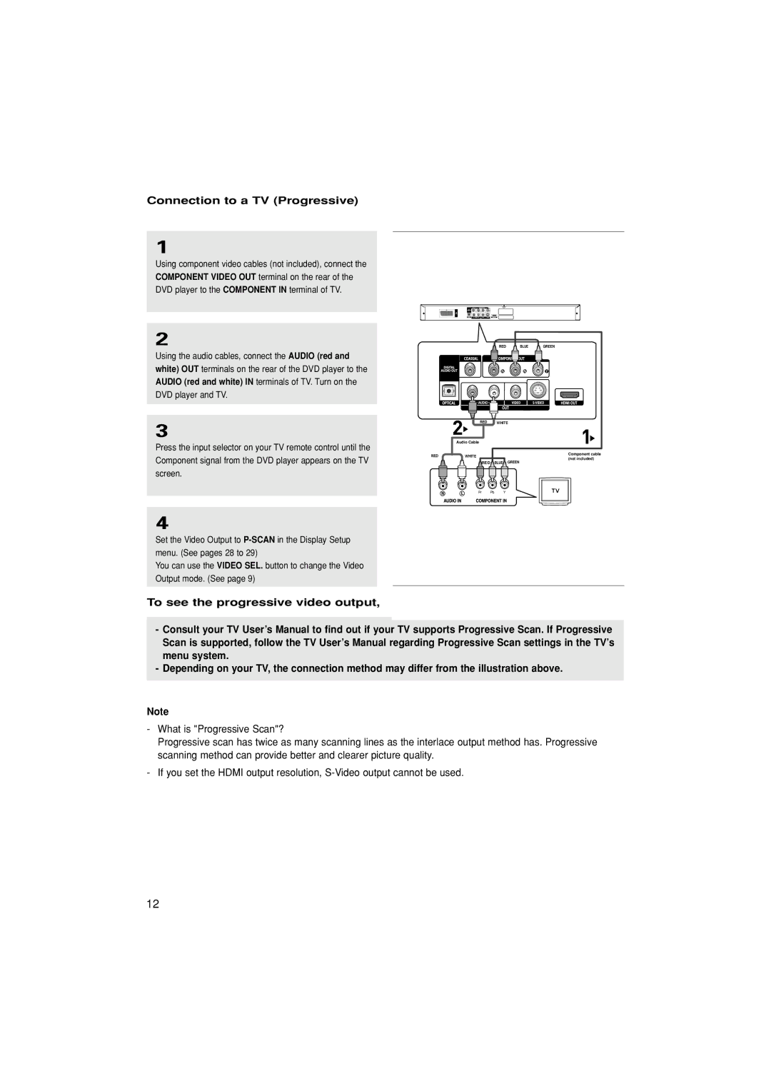 Samsung DVD-1080P7/XEC, DVD-1080P7/XEG, DVD-1080P7/EUR Connection to a TV Progressive, To see the progressive video output 