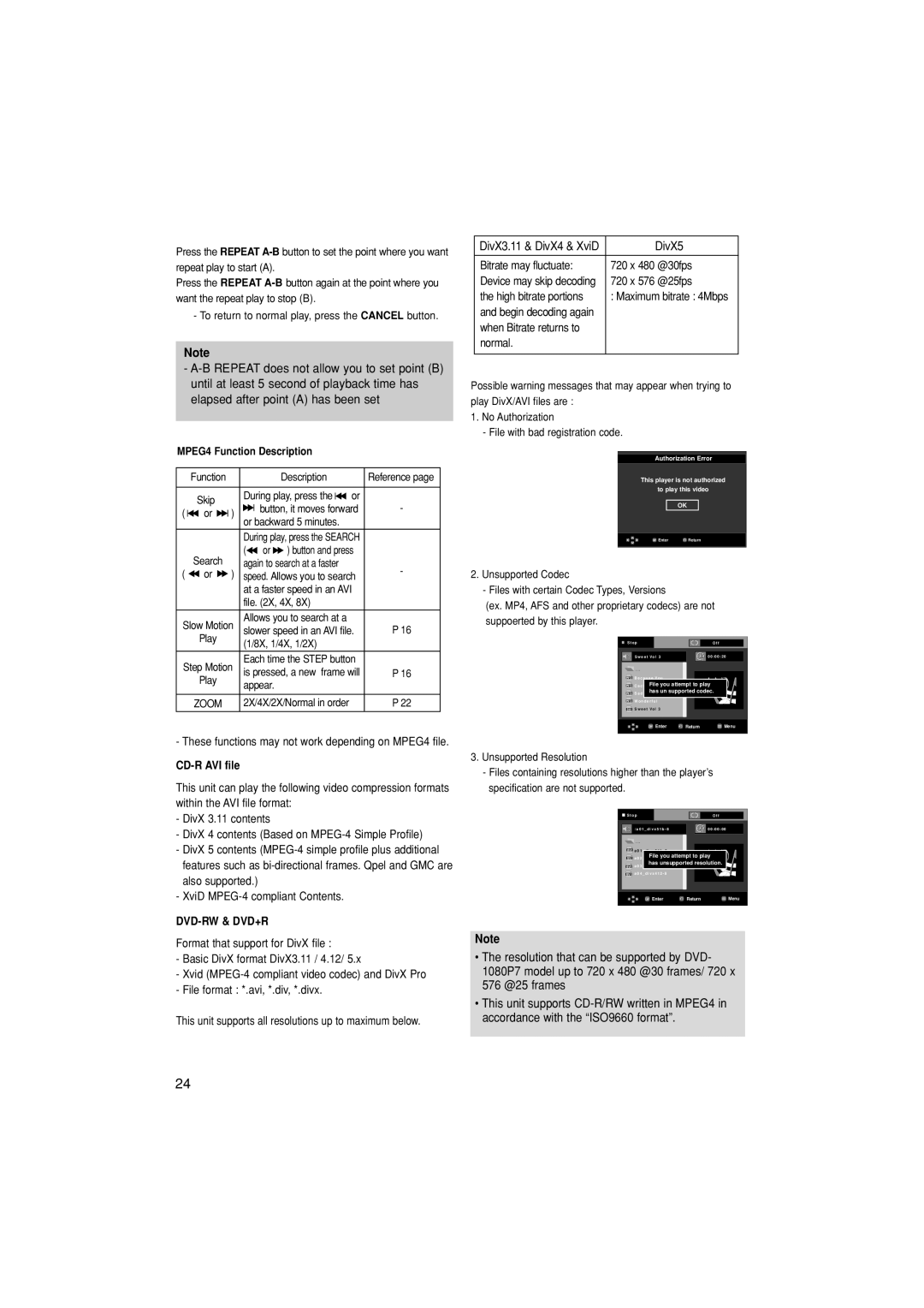 Samsung DVD-1080P7/XSA, DVD-1080P7/XSV manual MPEG4 Function Description 