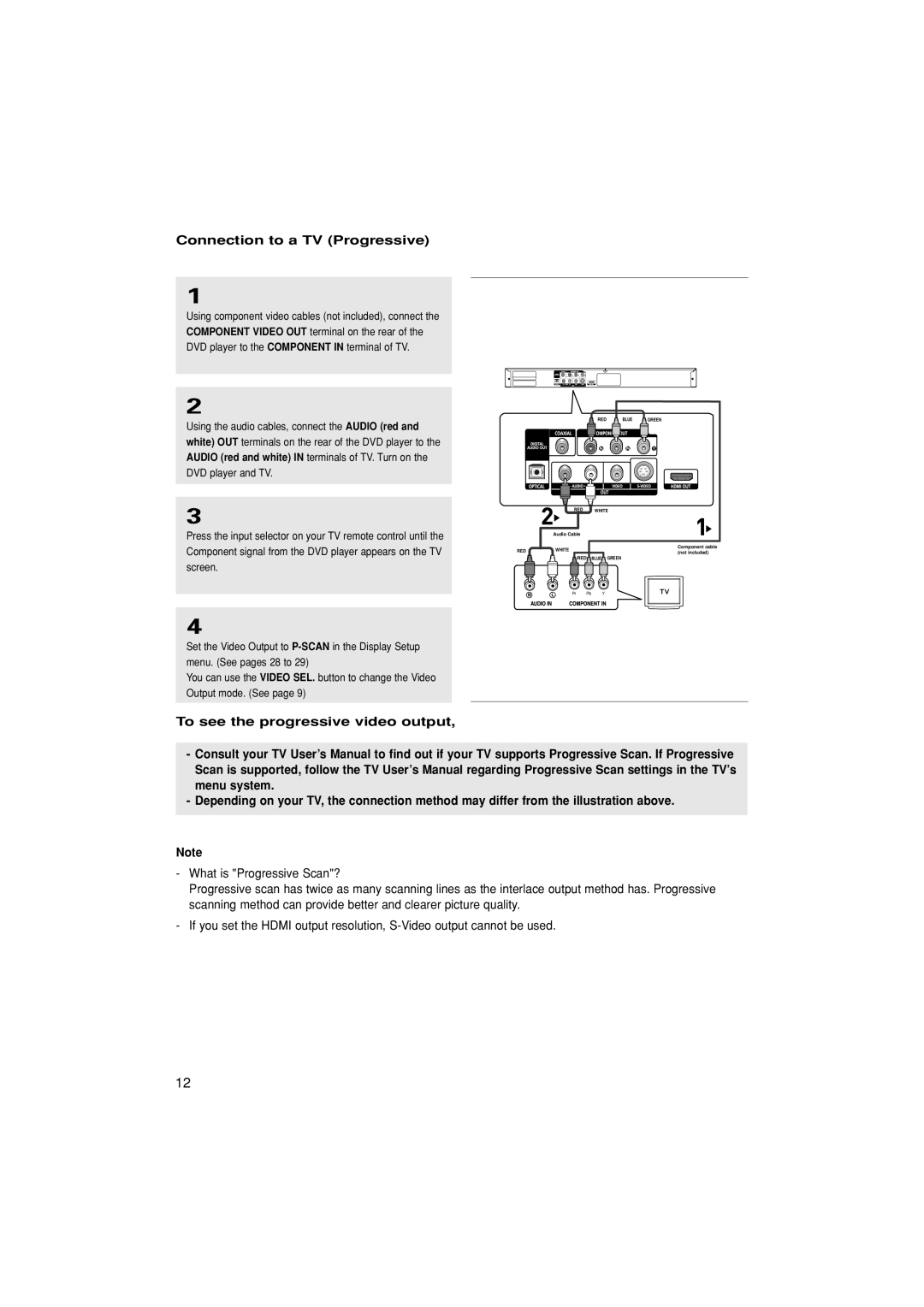 Samsung DVD-1080P7/XSA, DVD-1080P7/XSV manual Connection to a TV Progressive, To see the progressive video output 