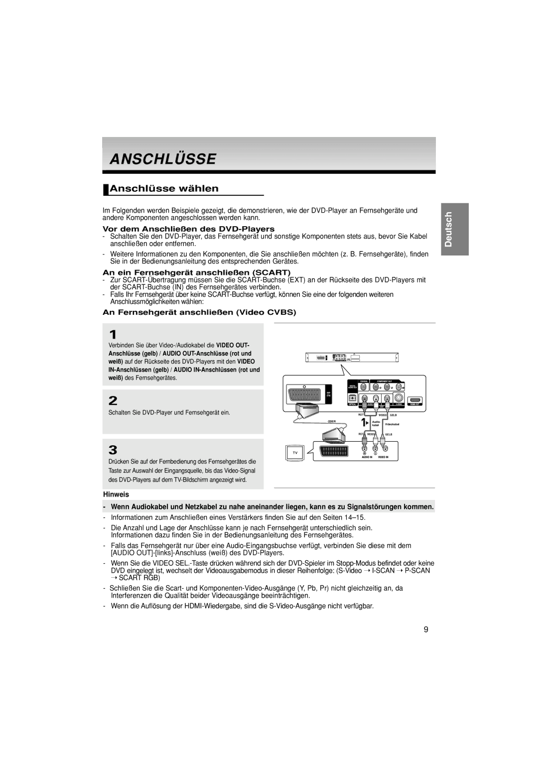 Samsung DVD-1080P7/XEG, DVD-1080P7/XSE, DVD-1080P7/AUS, DVD-1080P7/XEL manual Anschlüsse wählen 