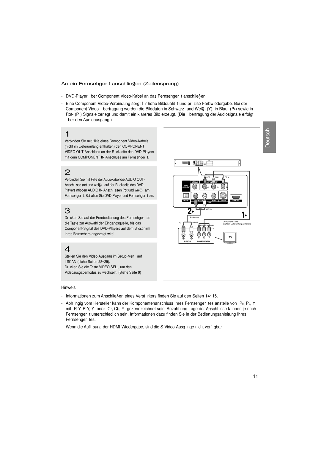 Samsung DVD-1080P7/XEL An ein Fernsehgerät anschließen Zeilensprung, Drücken Sie auf der Fernbedienung des Fernsehgerätes 