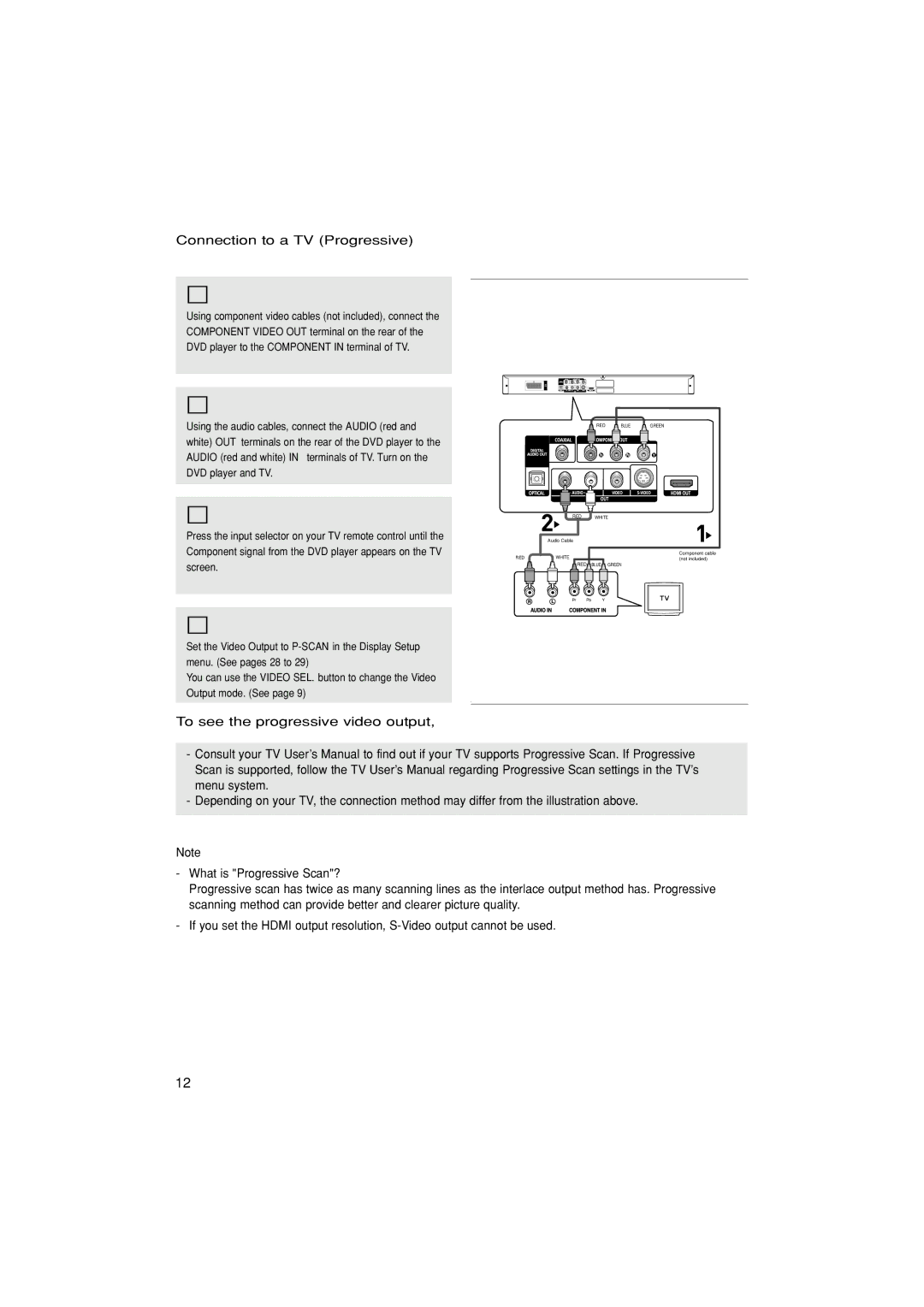 Samsung DVD-1080P7/XSE, DVD-1080P7/XEG, DVD-1080P7/AUS Connection to a TV Progressive, To see the progressive video output 