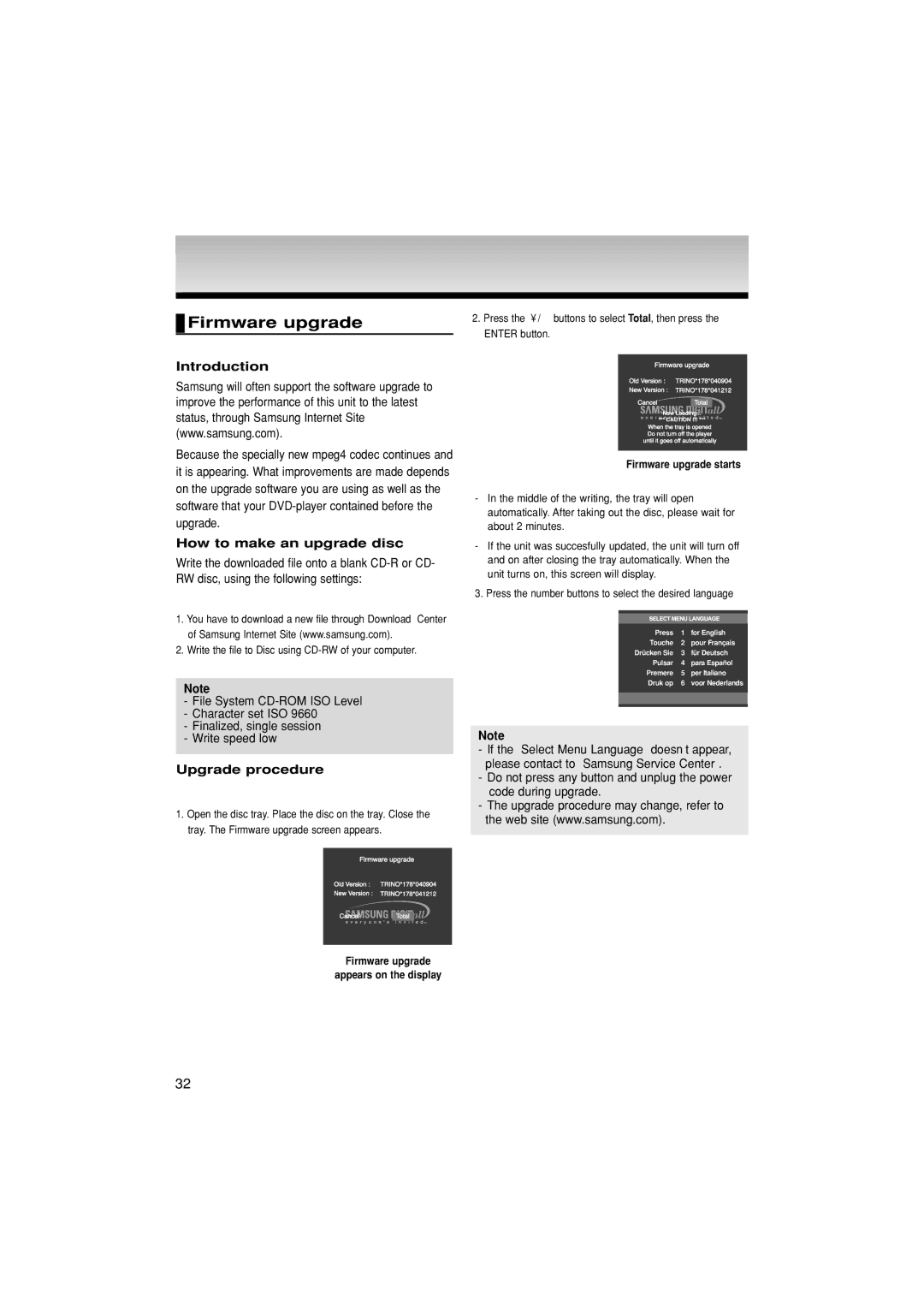 Samsung DVD-1080P7/XSE manual Reference, How to make an upgrade disc, Write the file to Disc using CD-RW of your computer 