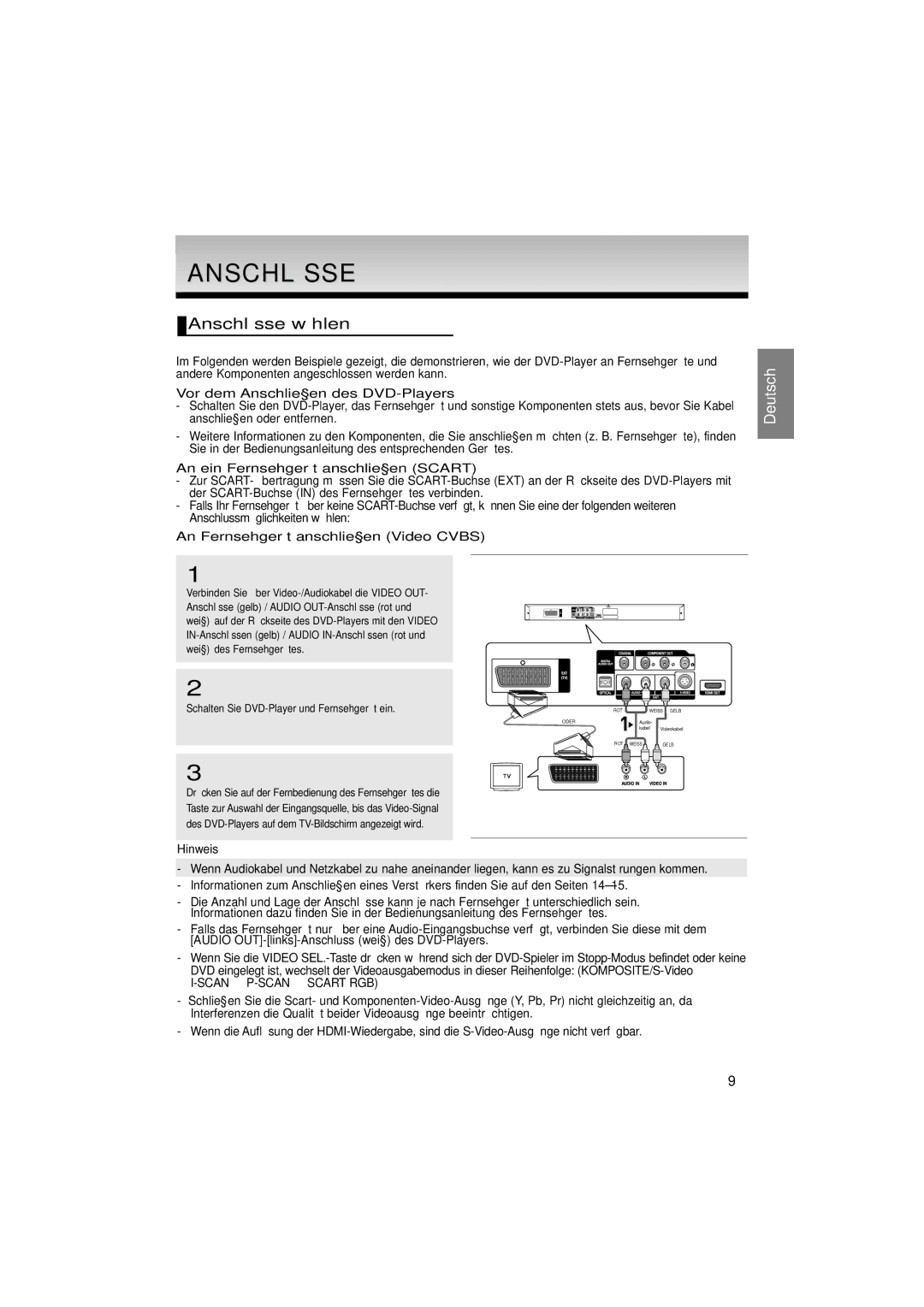 Samsung DVD-1080P7/XEG, DVD-1080P7/XSE, DVD-1080P7/AUS, DVD-1080P7/XEL manual Anschlüsse wählen 