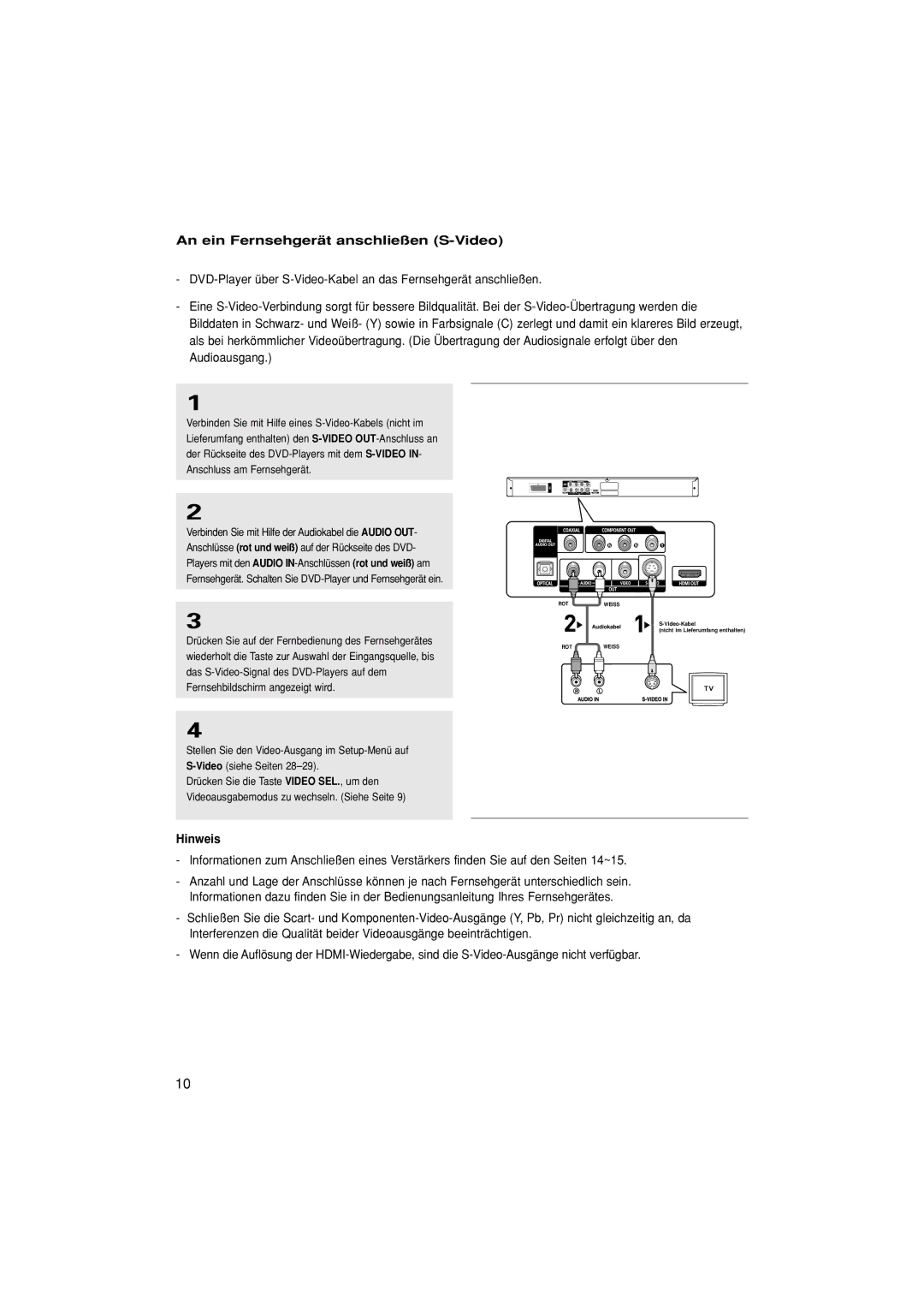 Samsung DVD-1080P7/AUS, DVD-1080P7/XSE, DVD-1080P7/XEG, DVD-1080P7/XEL manual An ein Fernsehgerät anschließen S-Video 