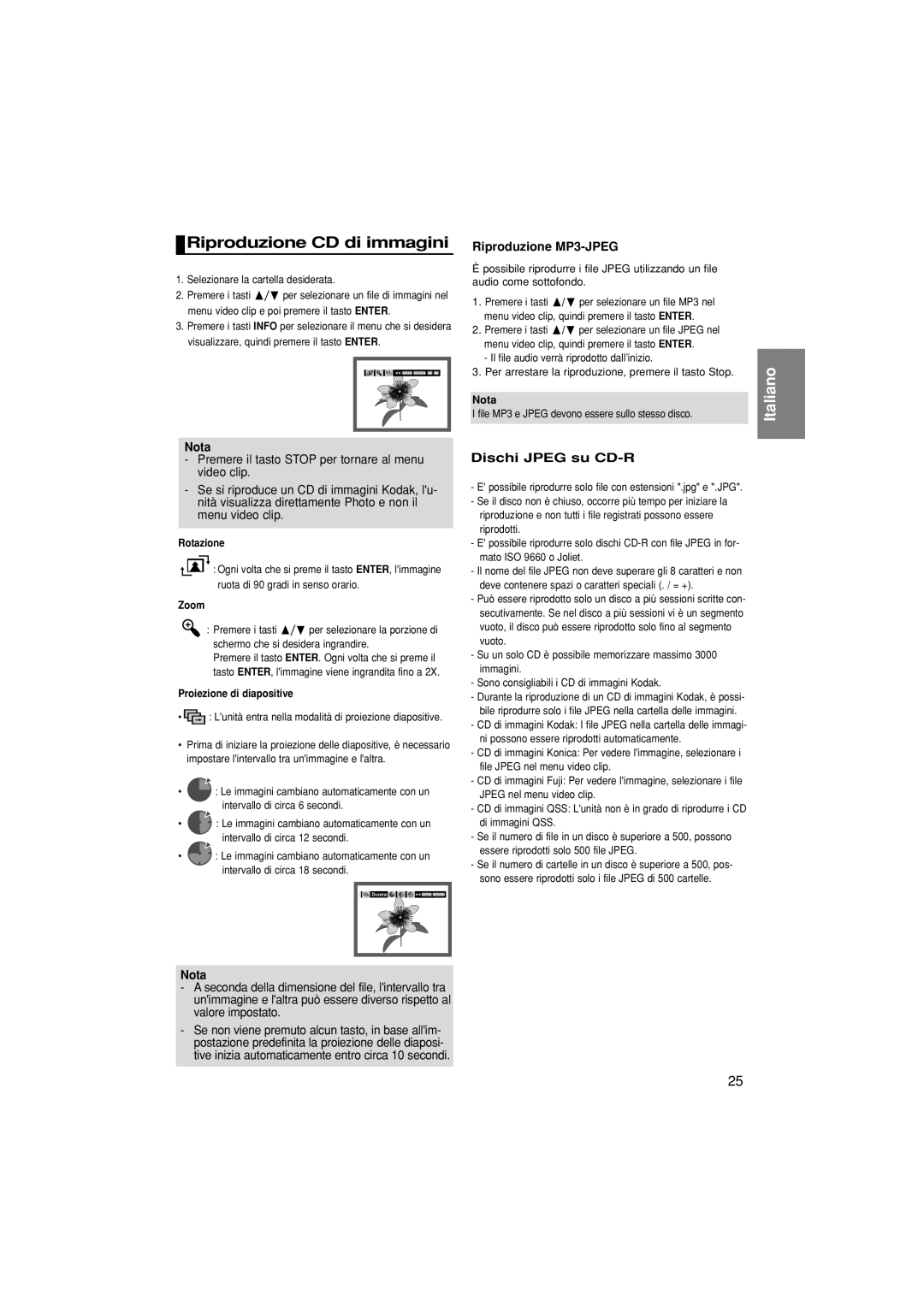 Samsung DVD-1080P7/XSE, DVD-1080P7/XEG manual Riproduzione CD di immagini, Riproduzione MP3-JPEG, Dischi Jpeg su CD-R 