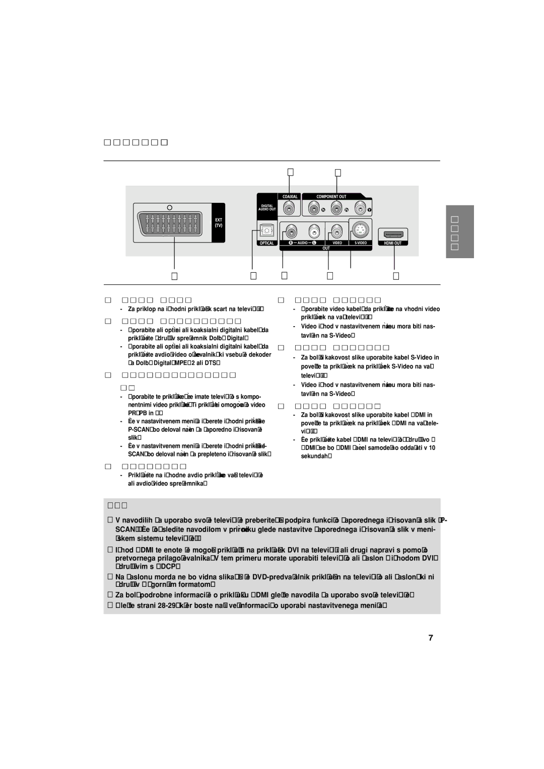 Samsung DVD-1080P7/XEL, DVD-1080P7/XSE, DVD-1080P7/XEG, DVD-1080P7/AUS manual Zadnja plo‰ea, Opomba 