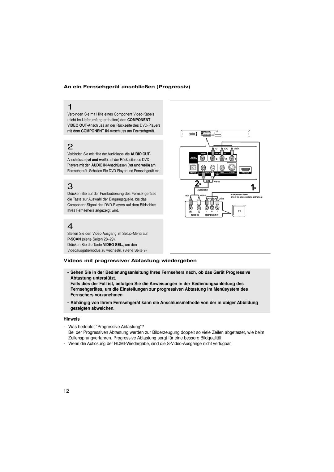 Samsung DVD-1080P7/XSE, DVD-1080P7/XEG, DVD-1080P7/AUS, DVD-1080P7/XEL manual An ein Fernsehgerät anschließen Progressiv 