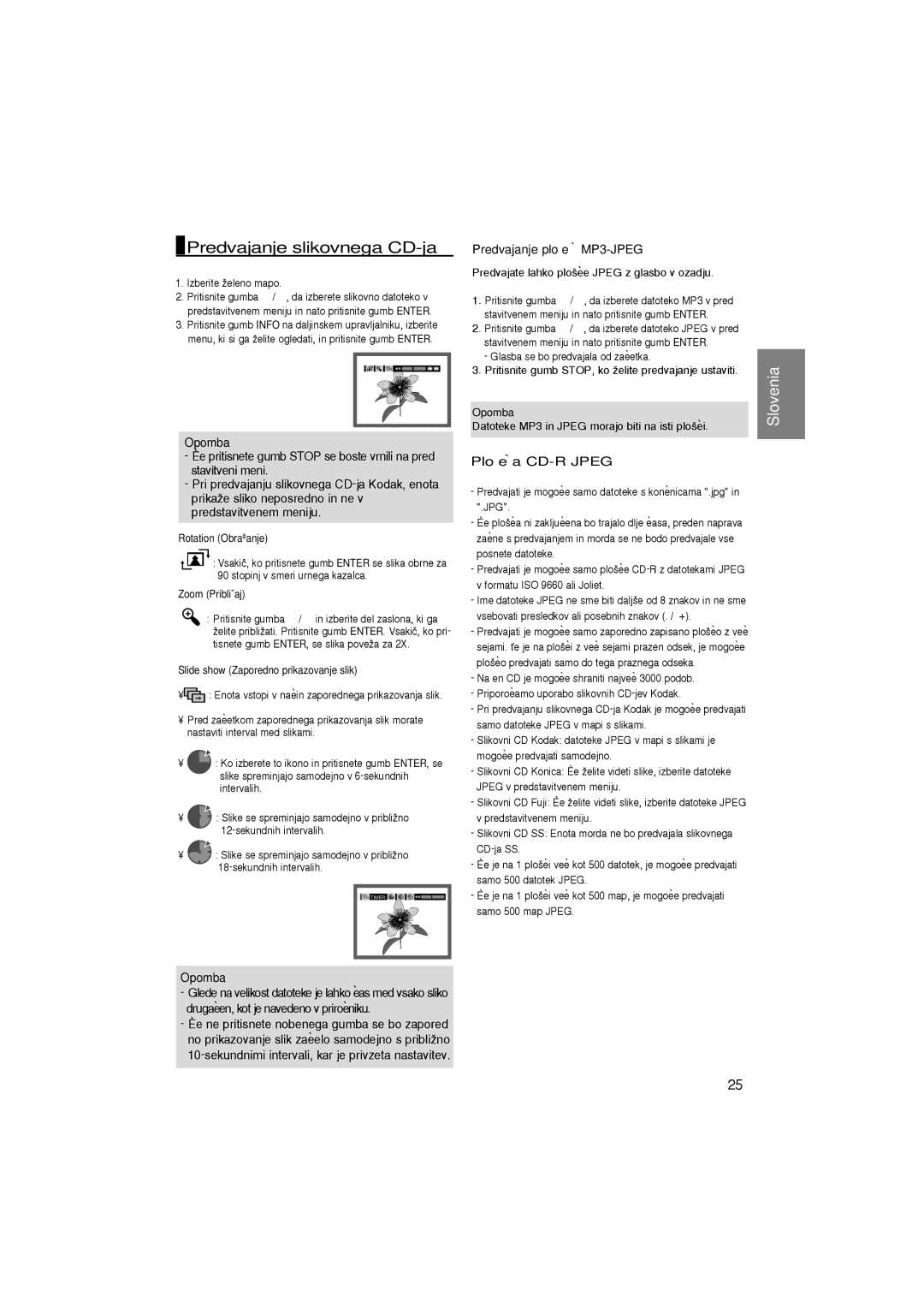 Samsung DVD-1080P7/XEG, DVD-1080P7/XSE manual Predvajanje slikovnega CD-ja, Predvajanje plo‰eMP3-JPEG, Plo‰ea CD-R Jpeg 