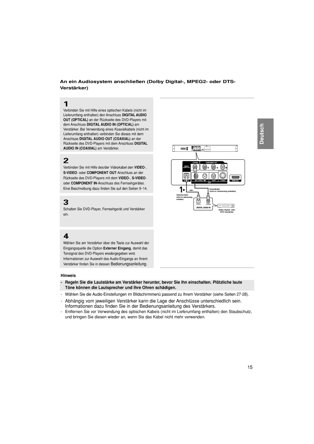 Samsung DVD-1080P7/XEL, DVD-1080P7/XSE, DVD-1080P7/XEG, DVD-1080P7/AUS manual Oder Koaxialkabel 