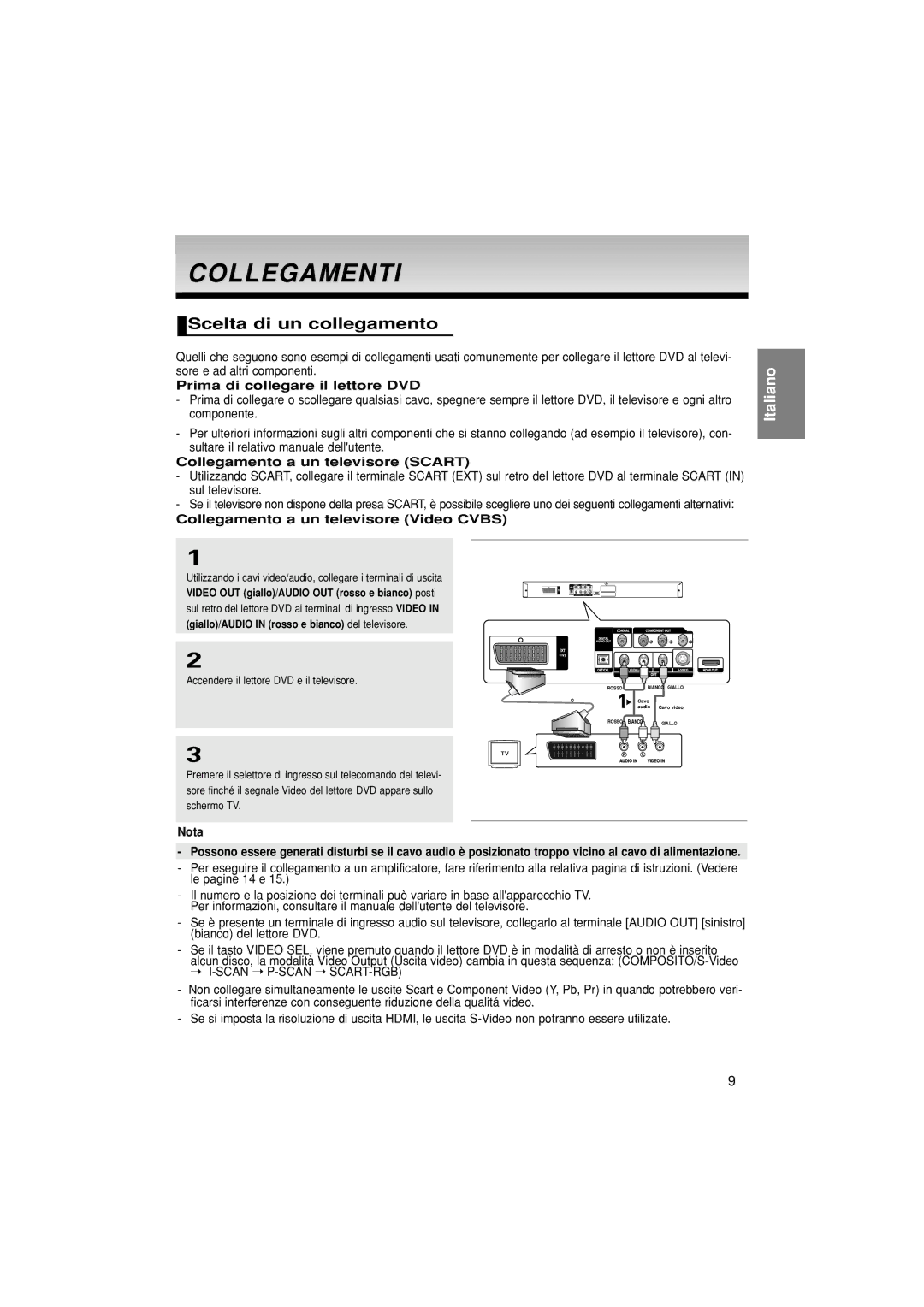 Samsung DVD-1080P7/XSE, DVD-1080P7/XEG manual Collegamenti, Scelta di un collegamento, Prima di collegare il lettore DVD 