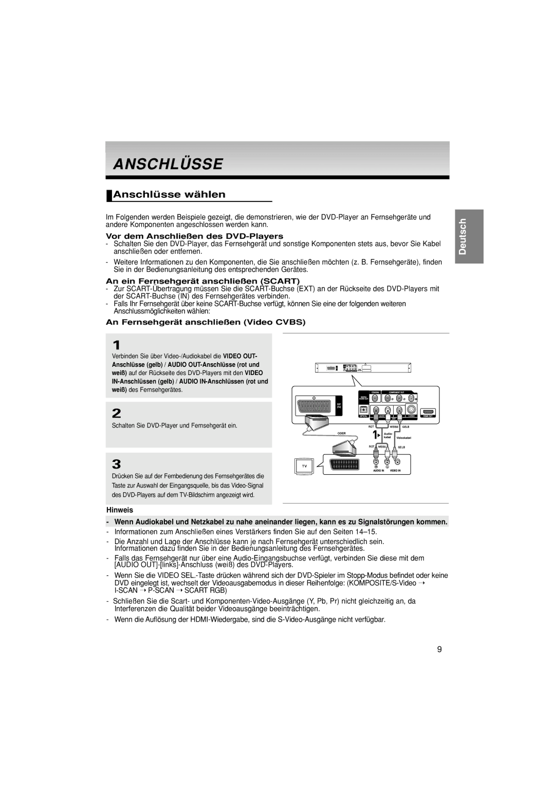 Samsung DVD-1080P7/XEG, DVD-1080P7/XSE, DVD-1080P7/AUS, DVD-1080P7/XEL manual Anschlüsse wählen 