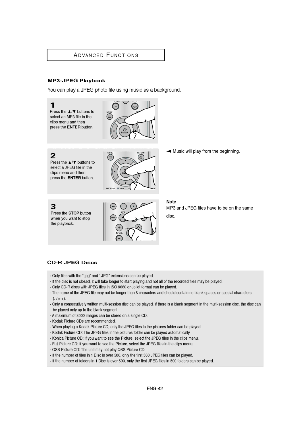 Samsung DVD-1080P8 manual MP3-JPEG Playback, CD-R Jpeg Discs 