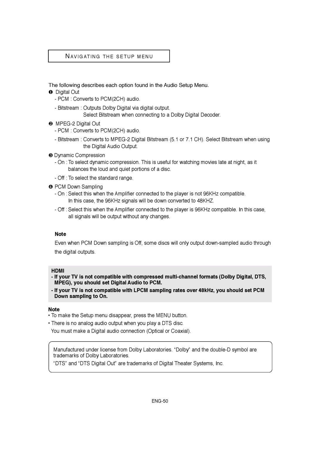 Samsung DVD-1080P8 manual Hdmi 