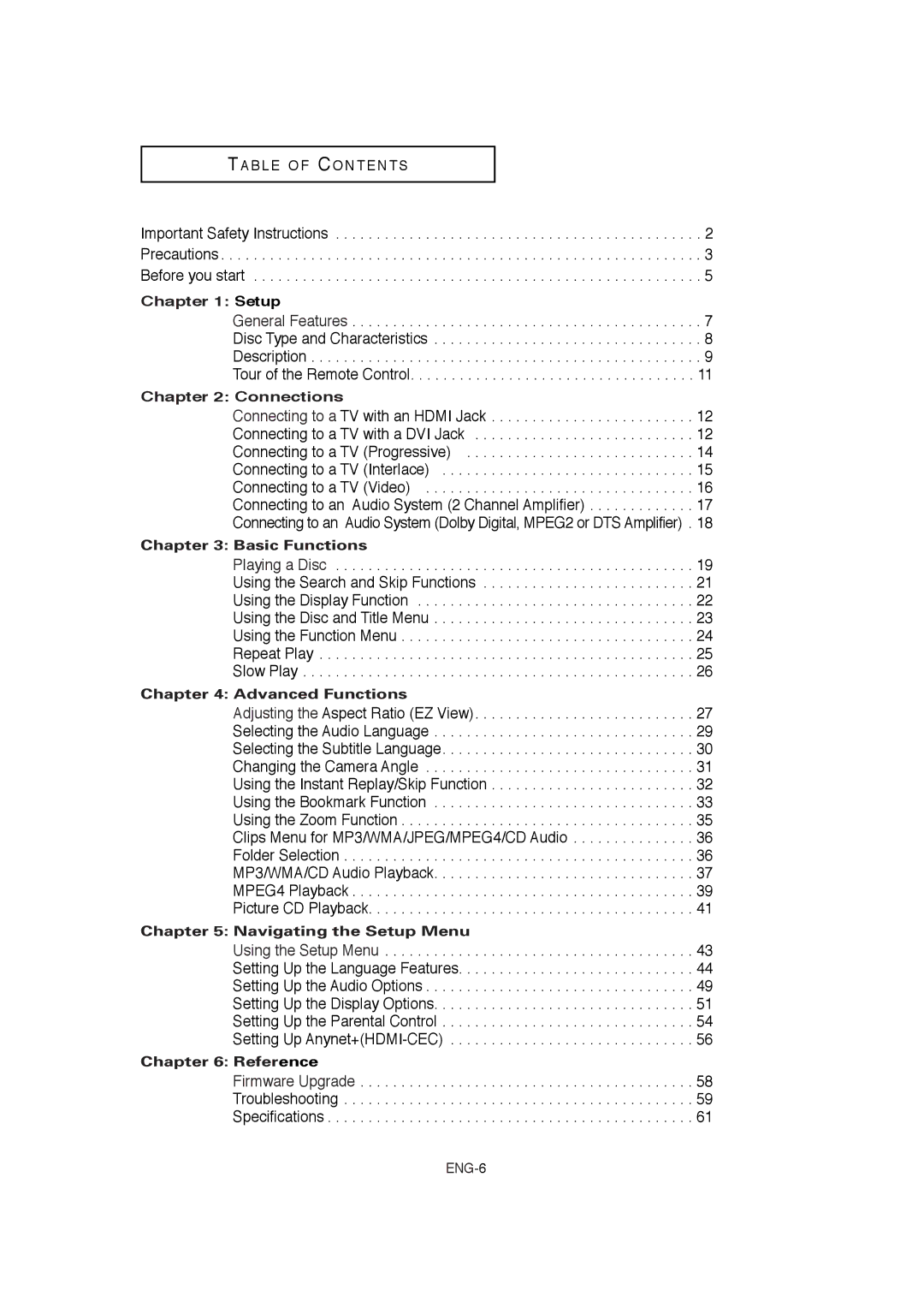 Samsung DVD-1080P8 manual Setup, Connections 