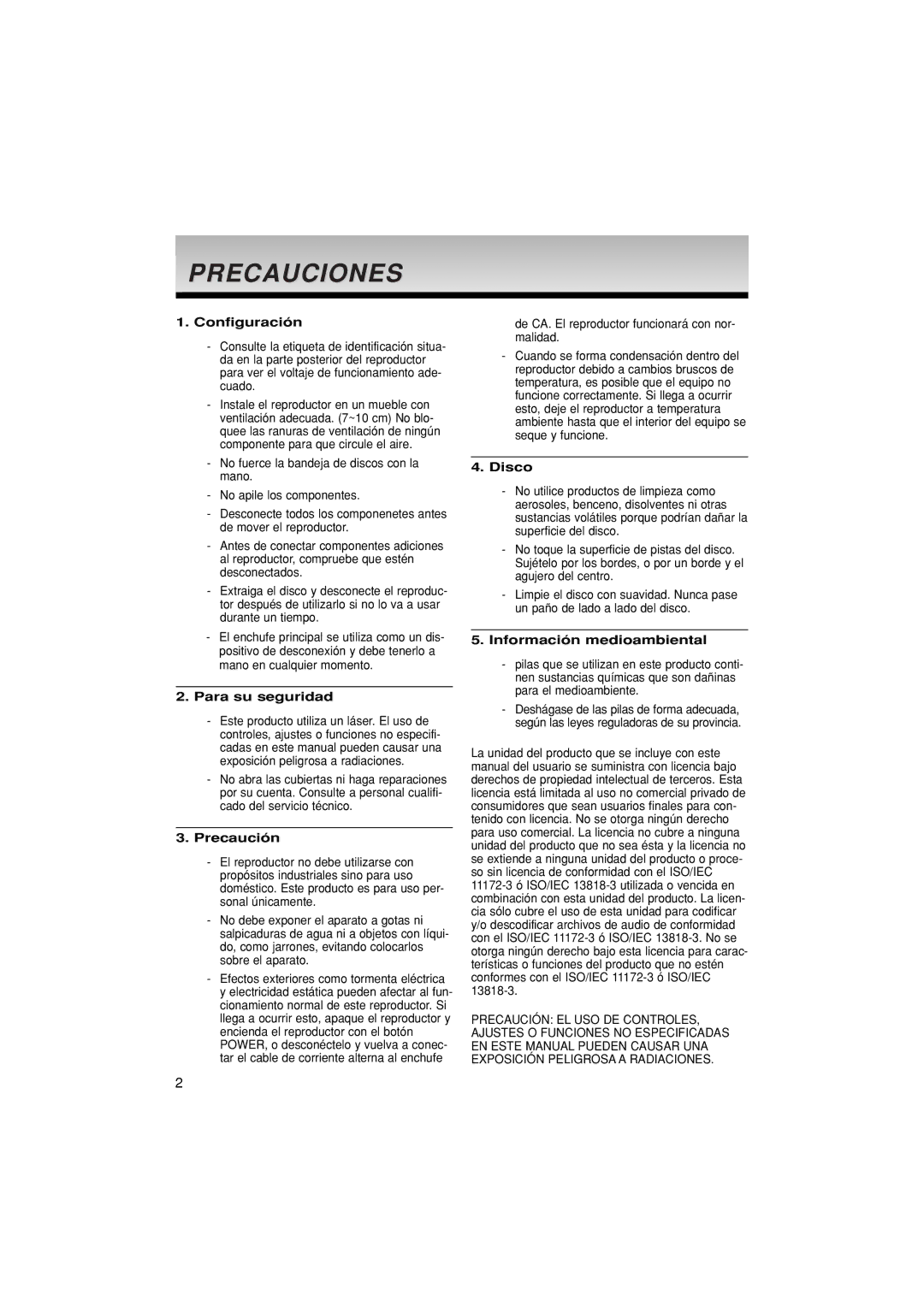 Samsung DVD-1080P8/EDC, DVD-1080P8/XEC Configuración, Para su seguridad, Precaución, Disco, Información medioambiental 