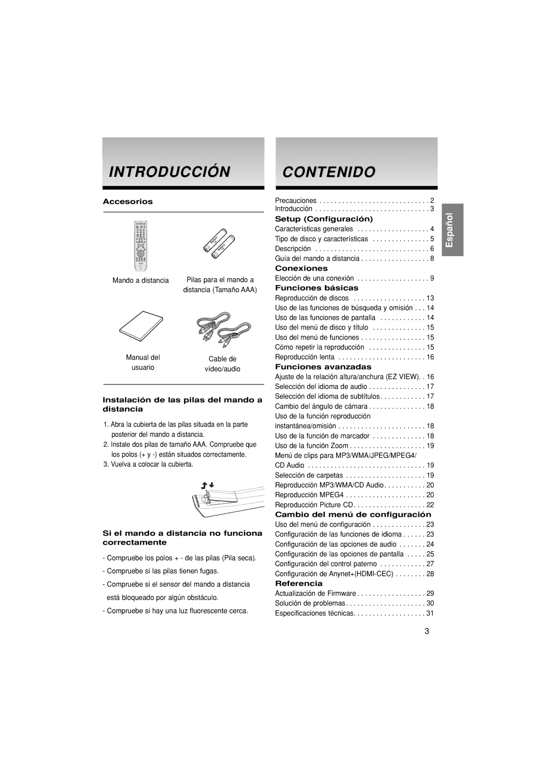 Samsung DVD-1080P8/XEC, DVD-1080P8/EDC manual Introducción Contenido 