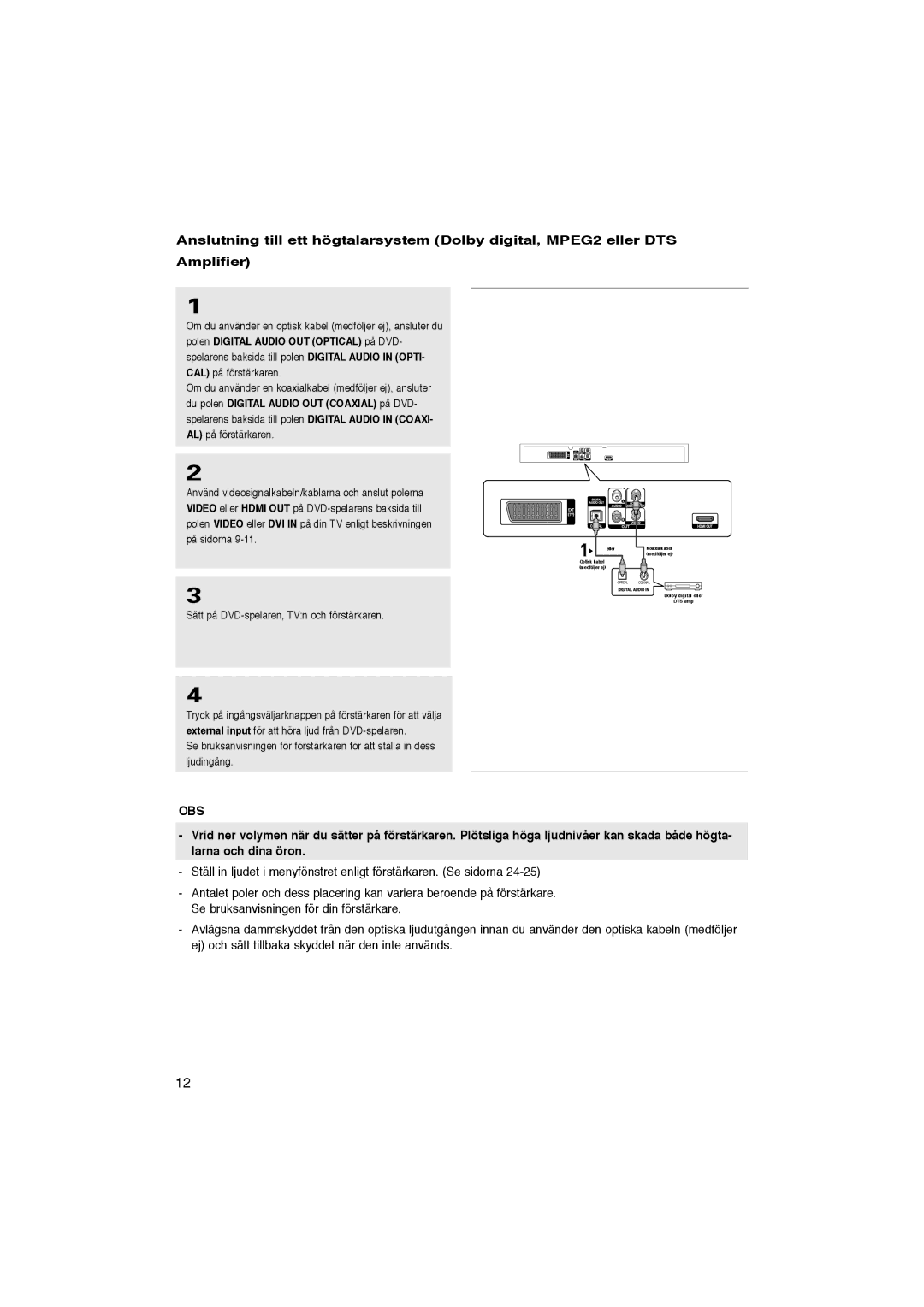 Samsung DVD-1080P8/XEE manual Obs 