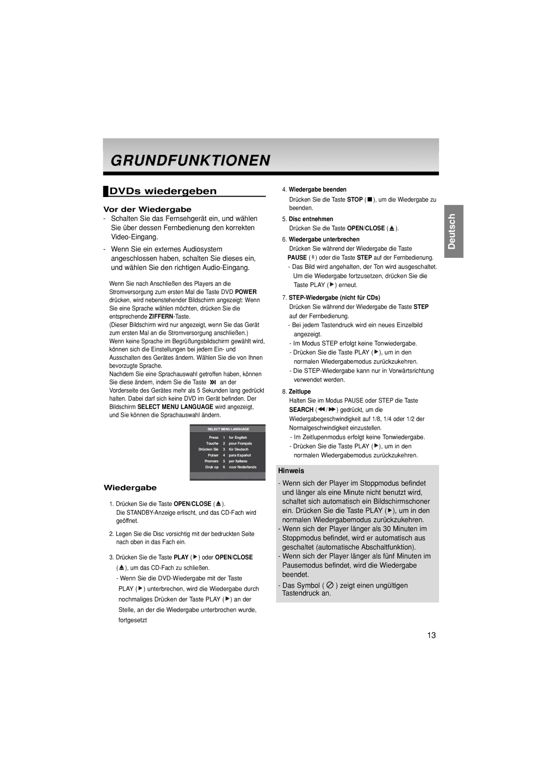 Samsung DVD-1080P8/XET, DVD-1080P8/XEU, DVD-1080P8/XEL, DVD-1080P8/EDC, DVD-1080P8/XEE DVDs wiedergeben, Vor der Wiedergabe 