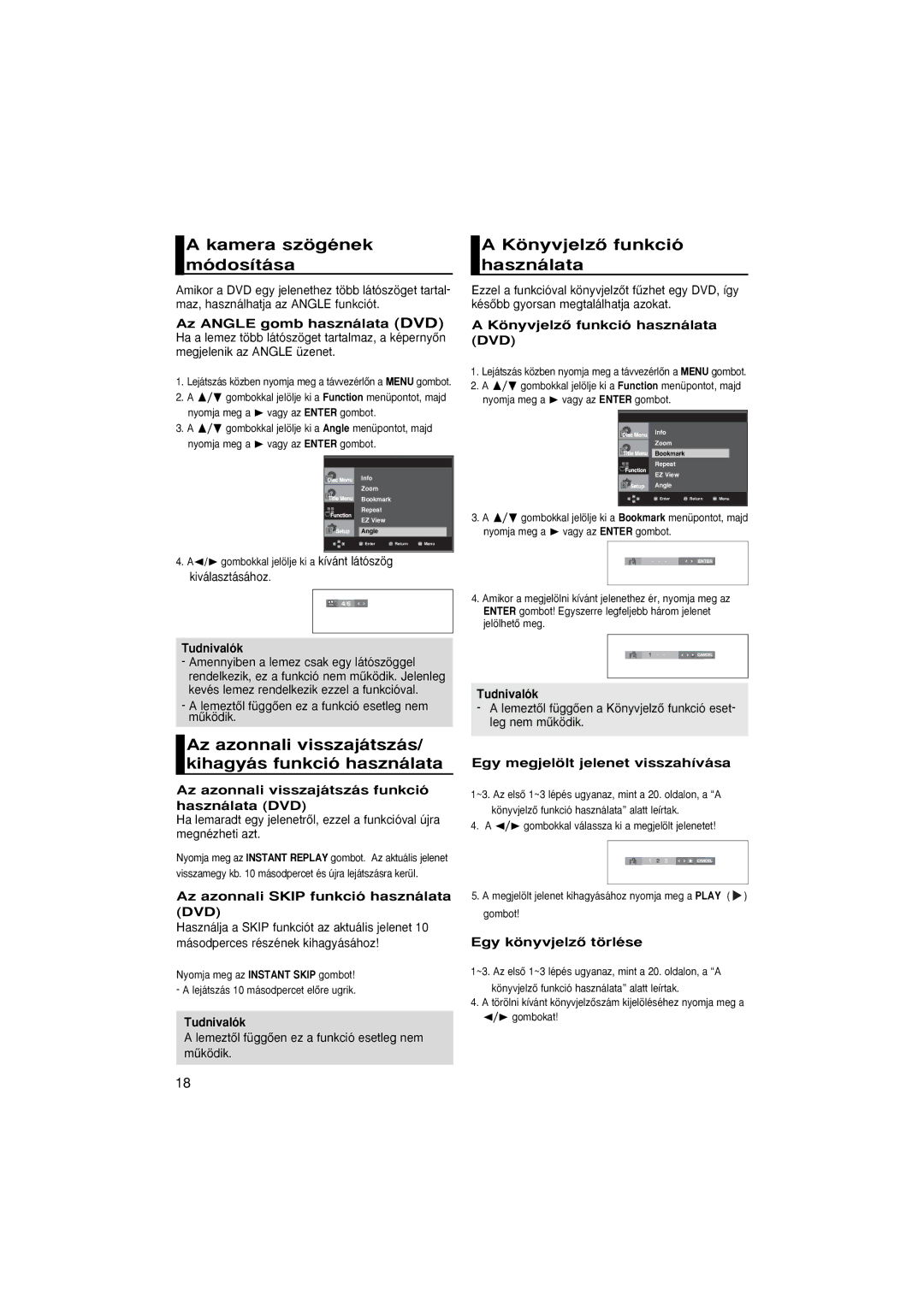 Samsung DVD-1080P8/XEU, DVD-1080P8/XEL, DVD-1080P8/EDC manual Kamera szögének KönyvjelzŒ funkció Módosítása Használata 