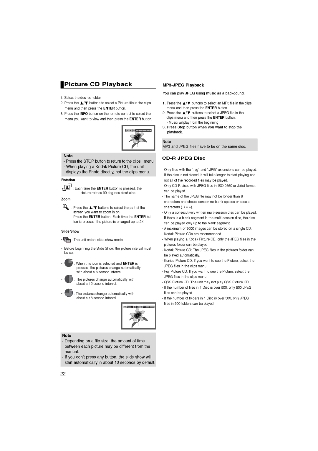 Samsung DVD-1080P8/XEL, DVD-1080P8/XEU, DVD-1080P8/EDC manual Picture CD Playback, MP3-JPEG Playback, CD-R Jpeg Disc 