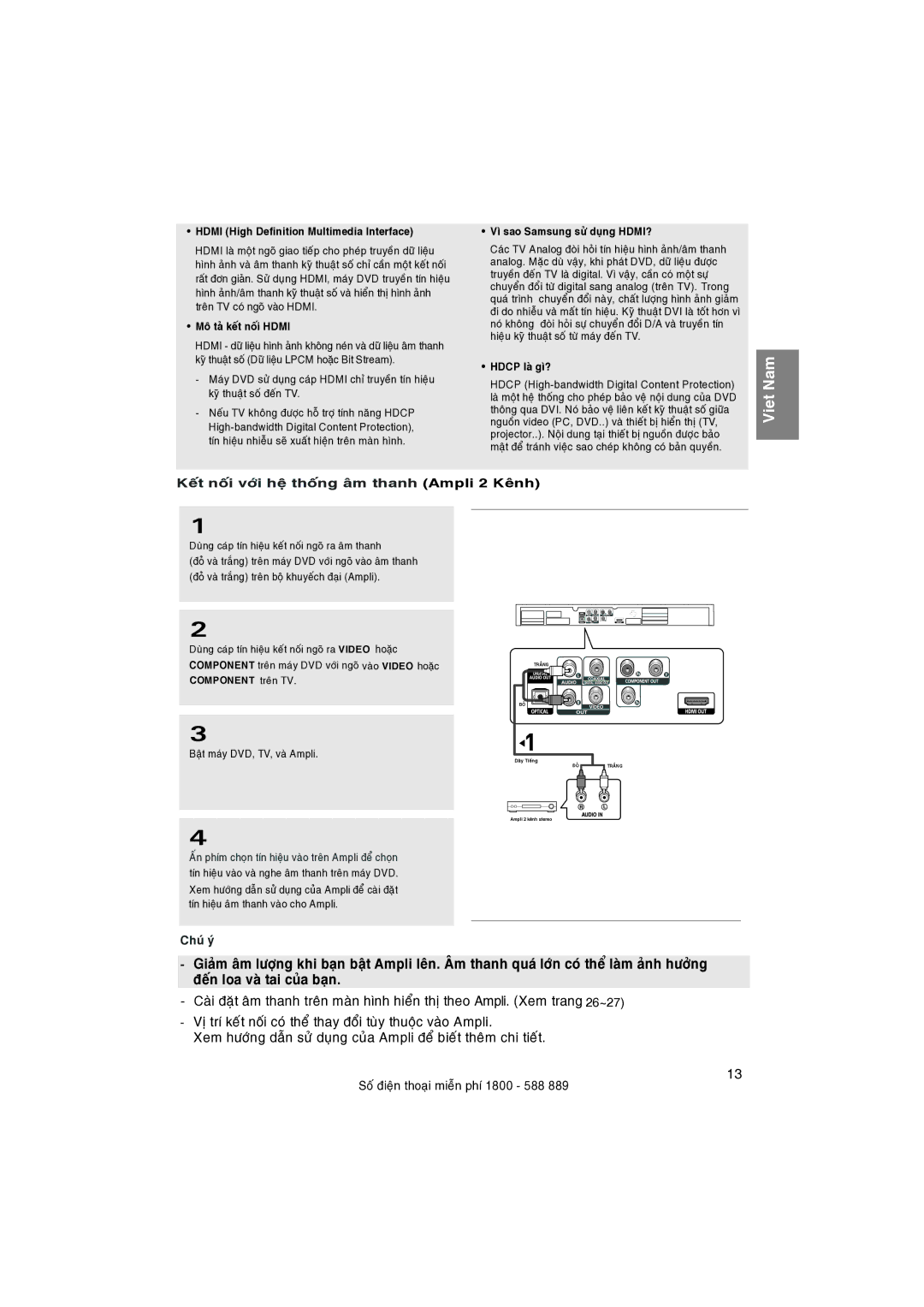 Samsung DVD-1080P8/XSV manual Thanh Ampli, Thò theo Ampli. Xem trang 26~27, Hdmi? 