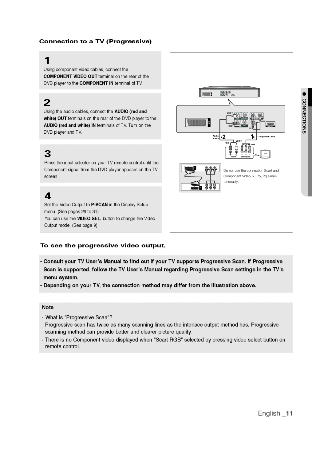 Samsung DVD-1080AV/XEG, DVD-1080P9/EDC, DVD-1080P9/XEL Connection to a TV Progressive, To see the progressive video output 