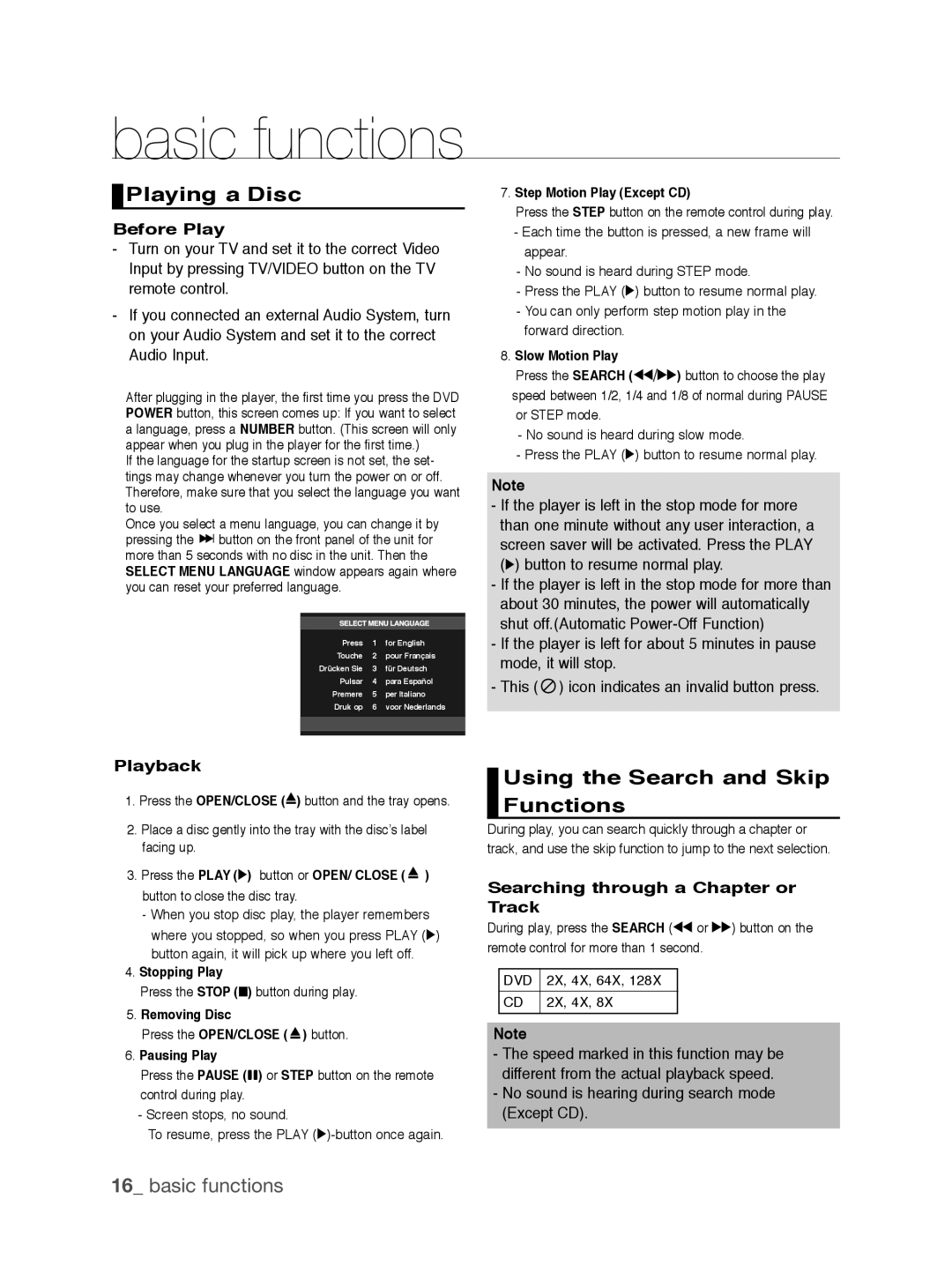 Samsung DVD-1080P9/SAH, DVD-1080P9/EDC manual Playing a Disc, Using the Search and Skip Functions, Before Play, Playback 