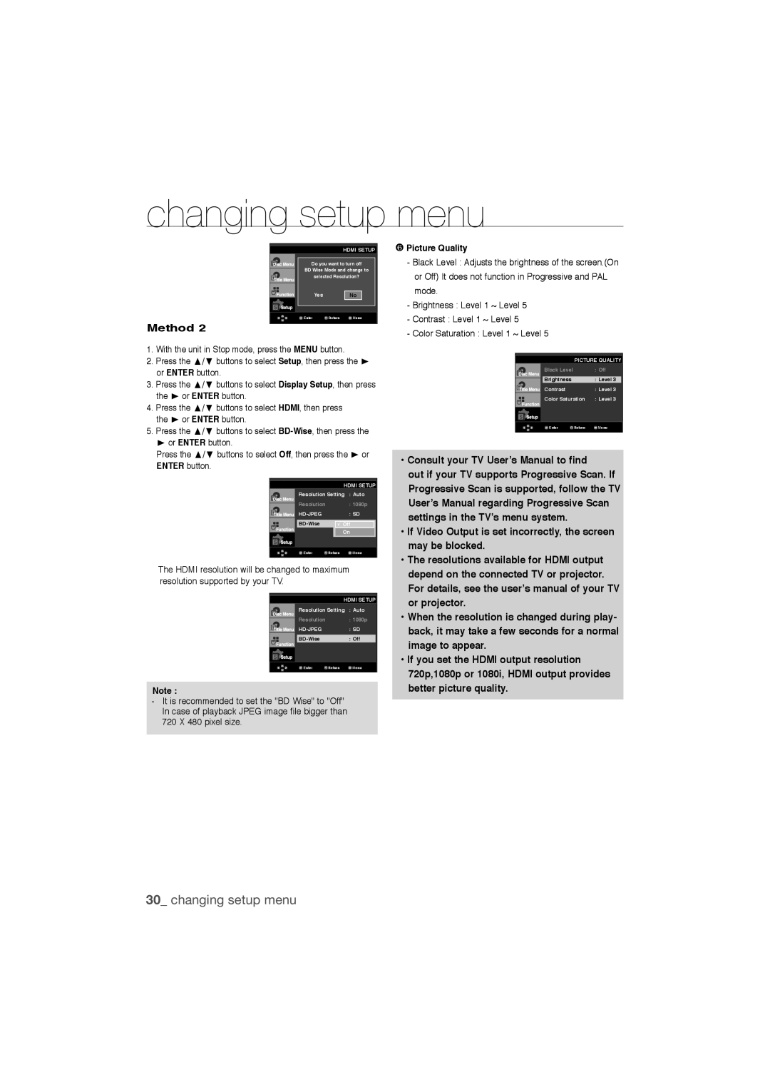 Samsung DVD-1080P9/MEA, DVD-1080P9/SAM manual Consult your TV User’s Manual to find, Picture Quality 