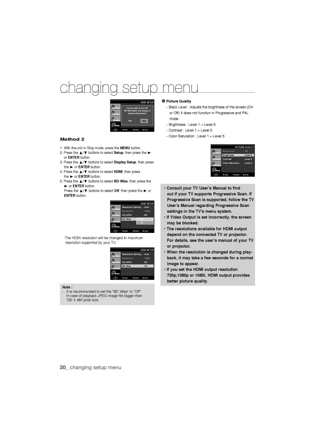 Samsung DVD-1080P9/MEA, DVD-1080P9/SAM manual Consult your TV User’s Manual to find, Picture Quality 