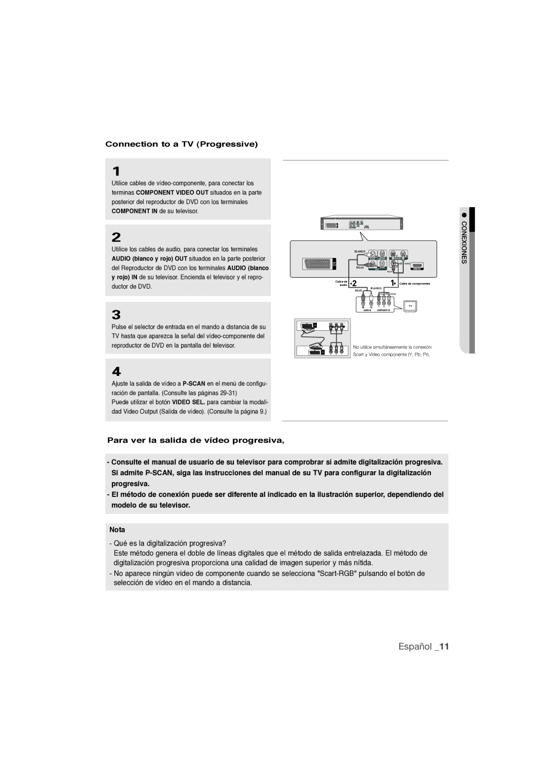 Samsung DVD-1080P9/XEC manual Connection to a TV Progressive 