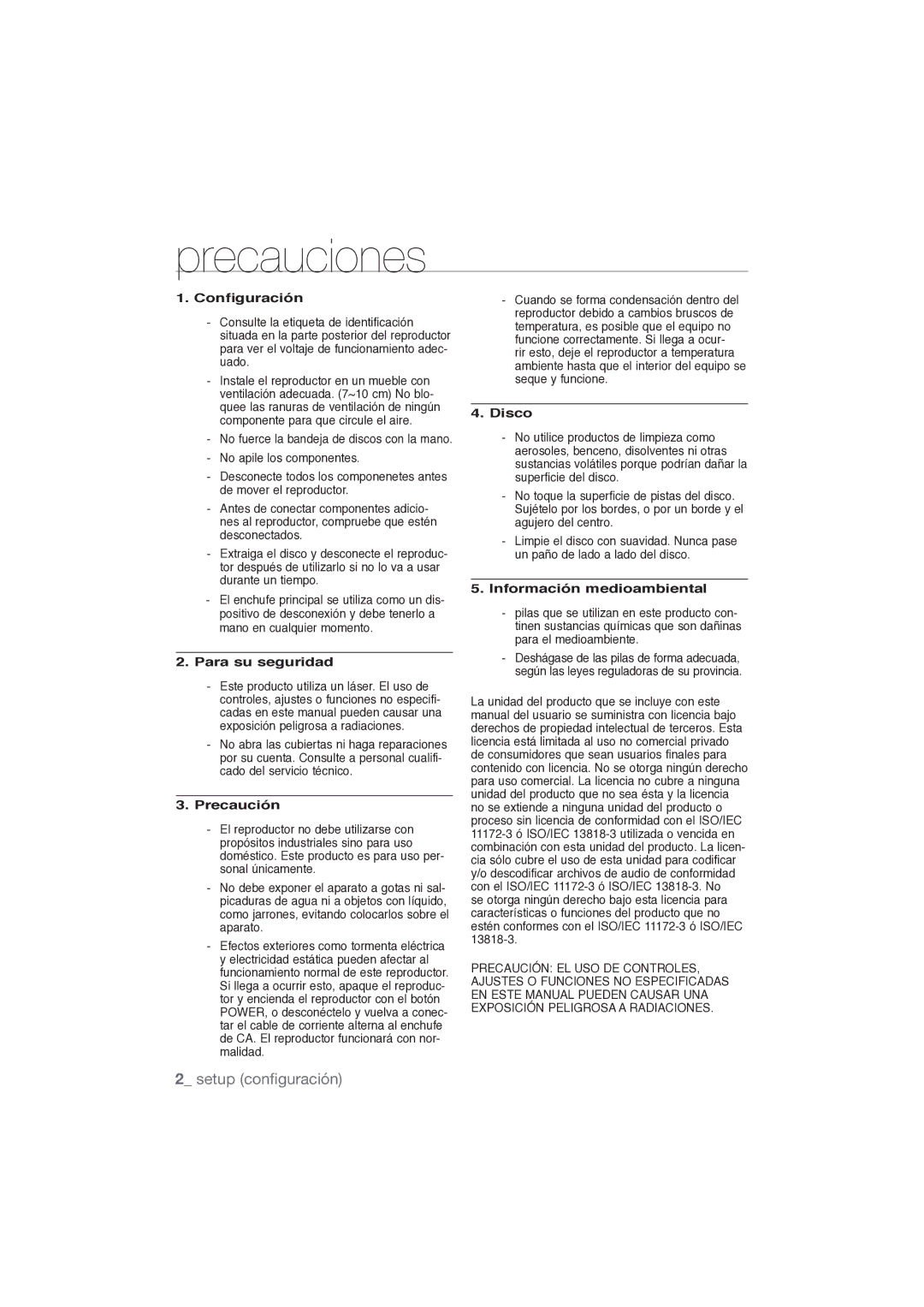 Samsung DVD-1080P9/XEC manual Precauciones 