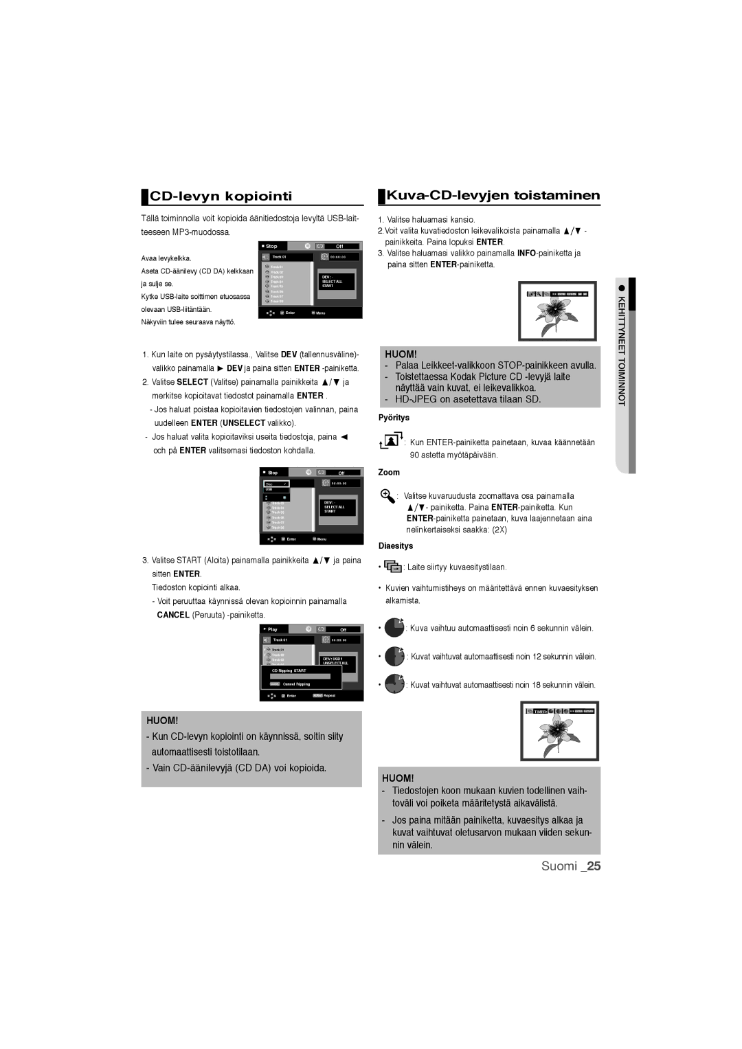 Samsung DVD-1080P9/XEE CD-levyn kopiointi, Kuva-CD-levyjen toistaminen, Valitse haluamasi kansio Teeseen MP3-muodossa 