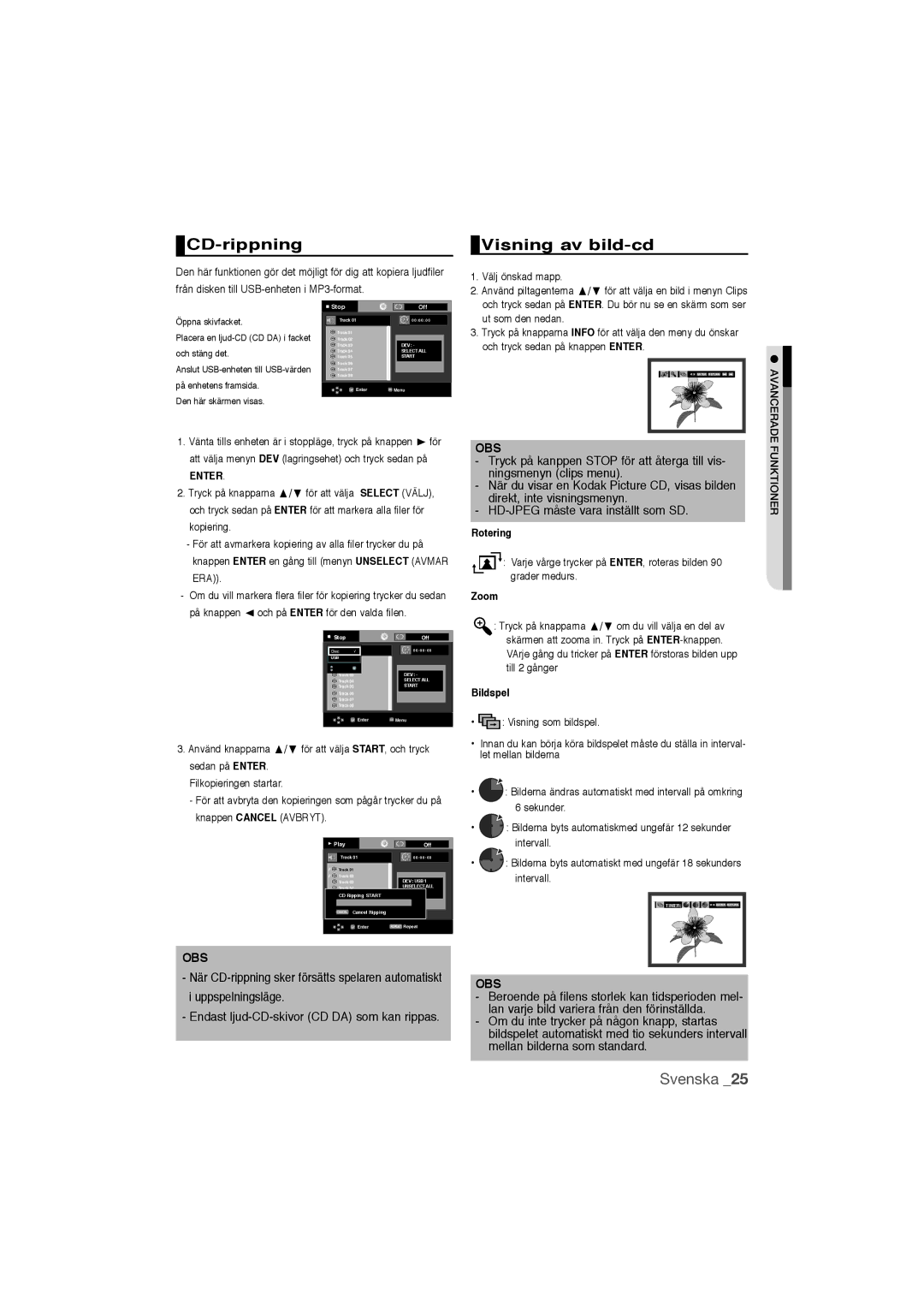 Samsung DVD-1080P9/XEE manual CD-rippning, Visning av bild-cd, Enter 