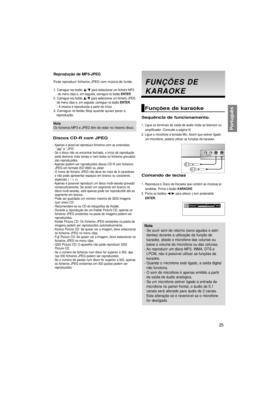 Samsung DVD-1080PK/XEC manual Funções DE Karaoke, Funções de karaoke 