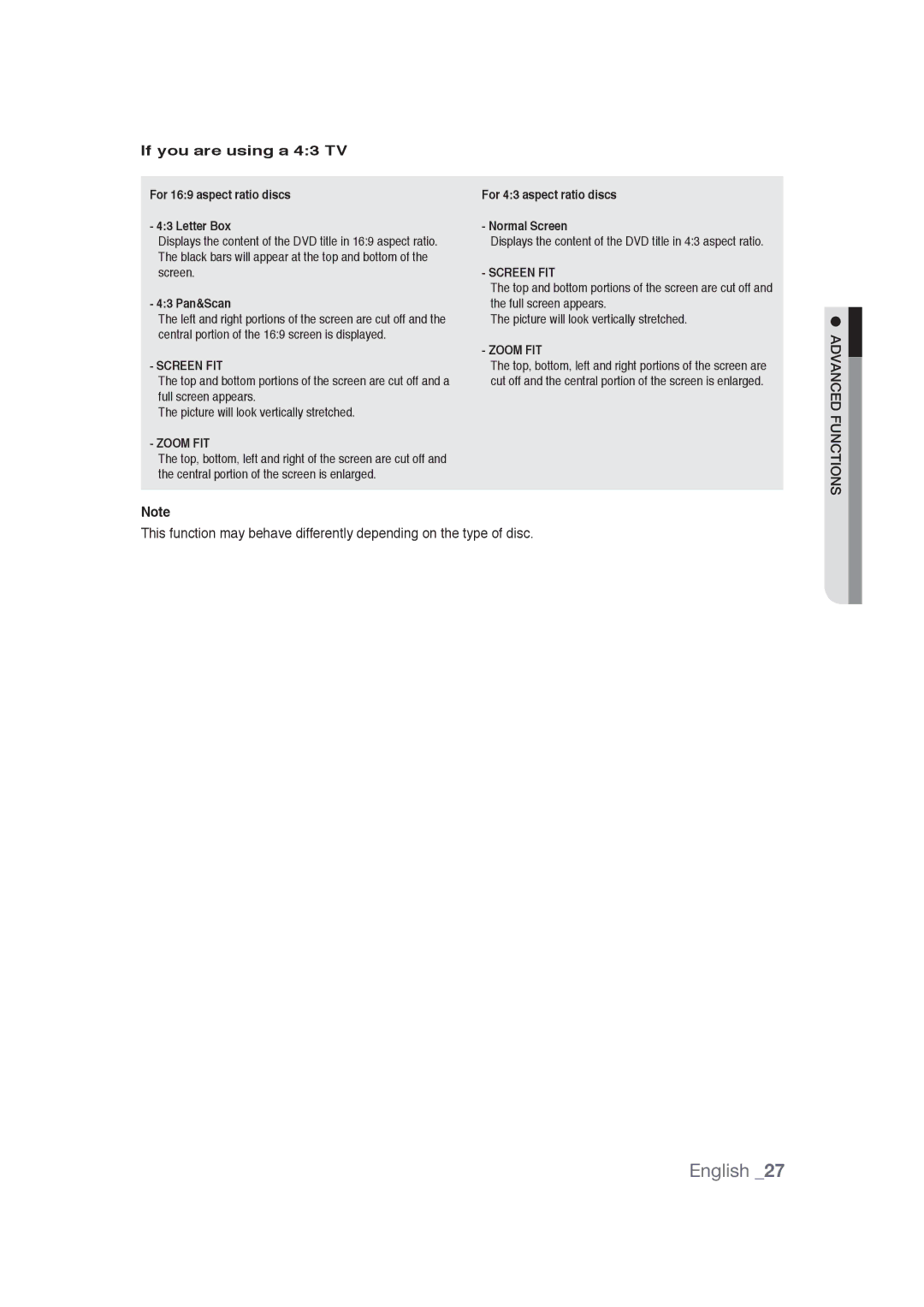 Samsung DVD-1080PR user manual If you are using a 43 TV, For 169 aspect ratio discs Letter Box, 43 Pan&Scan 