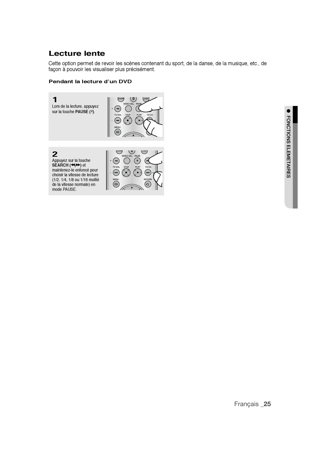 Samsung DVD-1080PR user manual Lecture lente, Pendant la lecture d’un DVD 